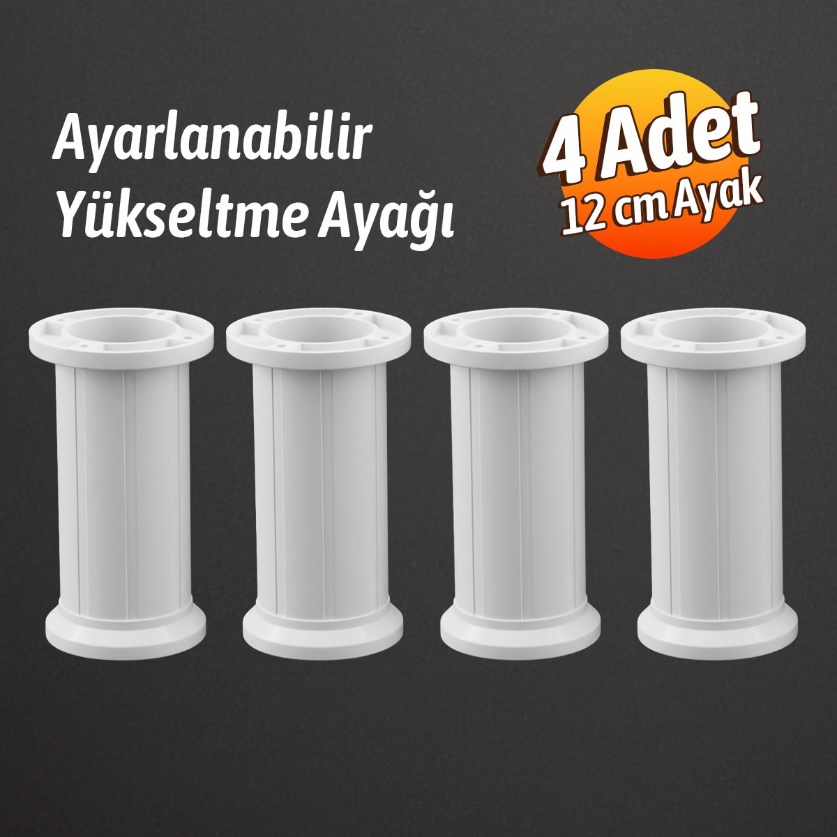 Ayarlanabilir 4 Adet 12 Cm Beyaz Plastik Ayak Dolap Mobilya Tezgah Yükseltici Yükseltme Ayağı