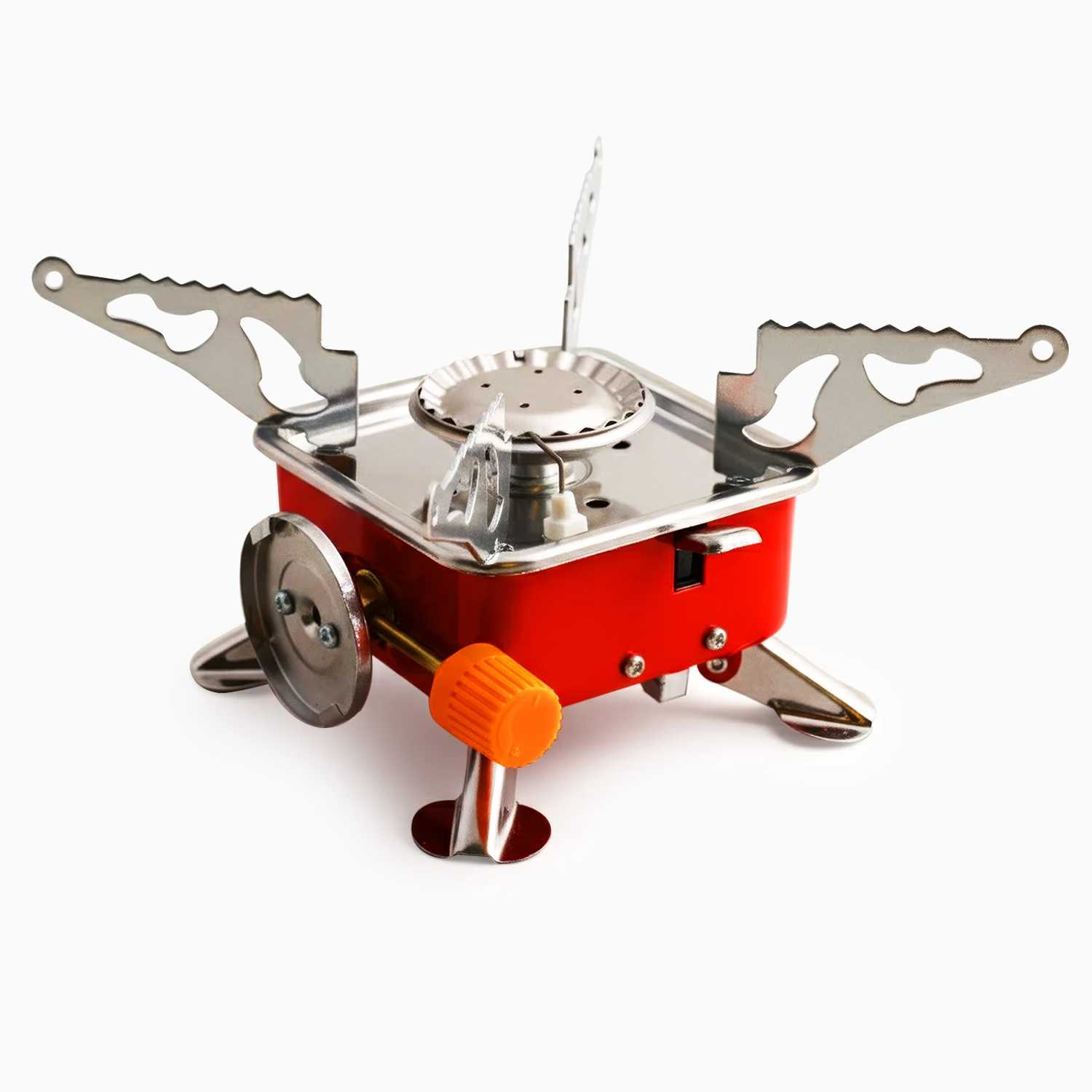 Taşınabilir Mini Portatif Kamp Ocağı Tek Gözlü Kırmızı Renk Kartuşlu Manyeto Çakmaklı Piknik Ocak