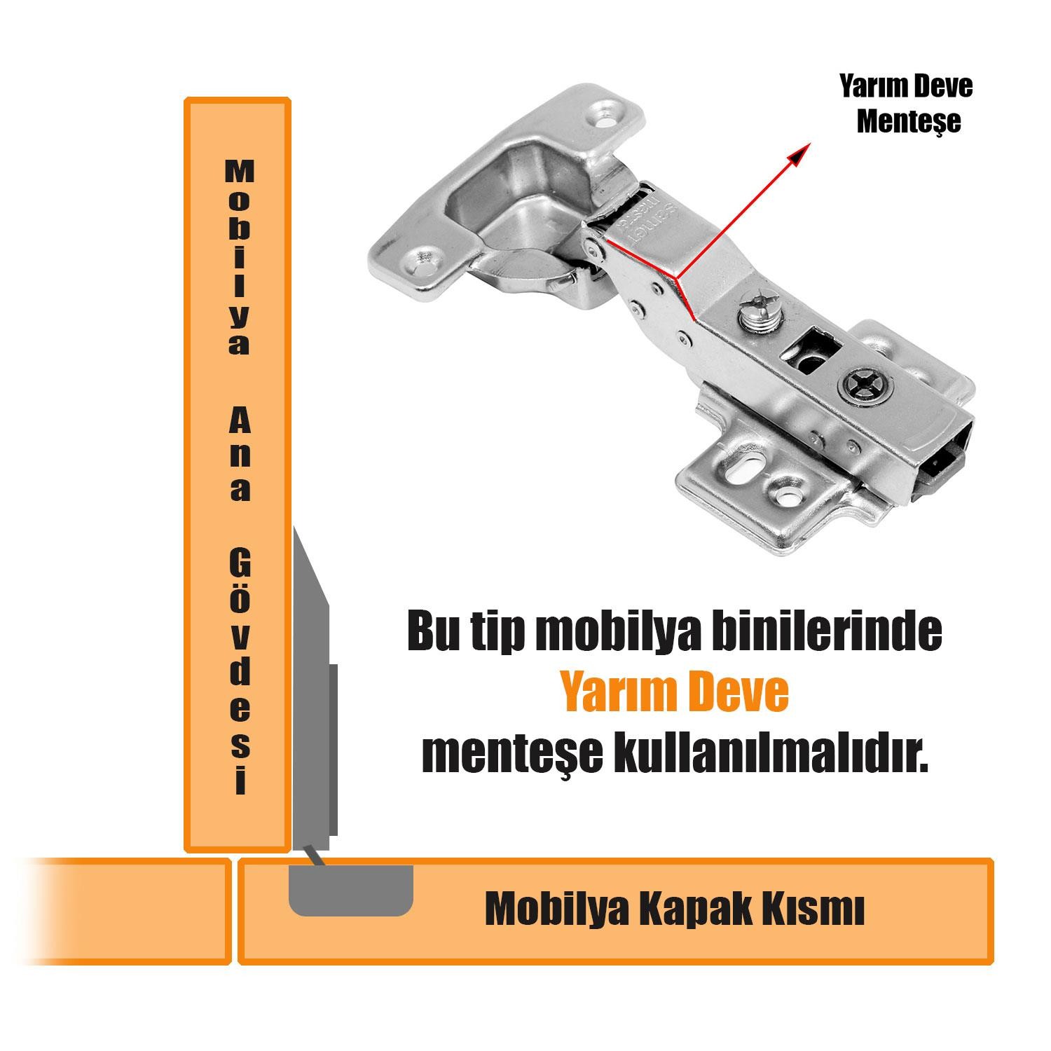 Samet Master Frenli Dolap Kapak Menteşesi Pistonlu Yarım Deve Tas Menteşe