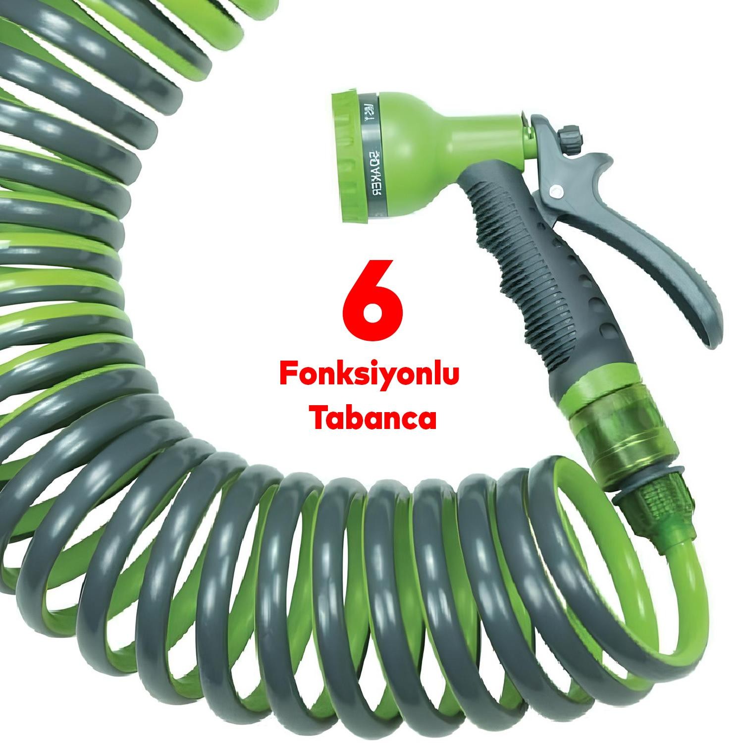 Spiral Uzayan Hortum Seti 6 Fonksiyonlu Tabanca Bahçe Çeşme Su Hortumu Sulama Araç Yıkama 10 Metre
