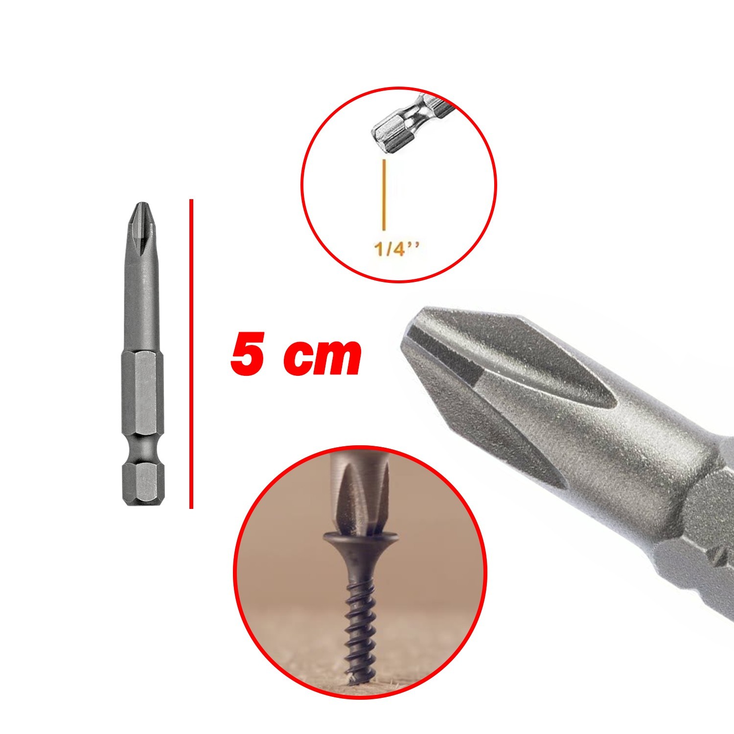 Mıknatıslı Yıldız PH2 Bits Uç 50 mm 10'lu Set Kutulu Manyetik 1/4" Matkap Ucu 5 cm Uzunluk