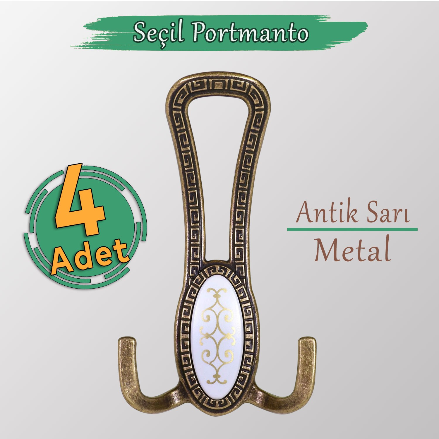 4 ADET Seçil Antik Sarı Metal Portmanto Vestiyer Duvar Dolap Elbise Mobilya Kapı Askısı Askılığı