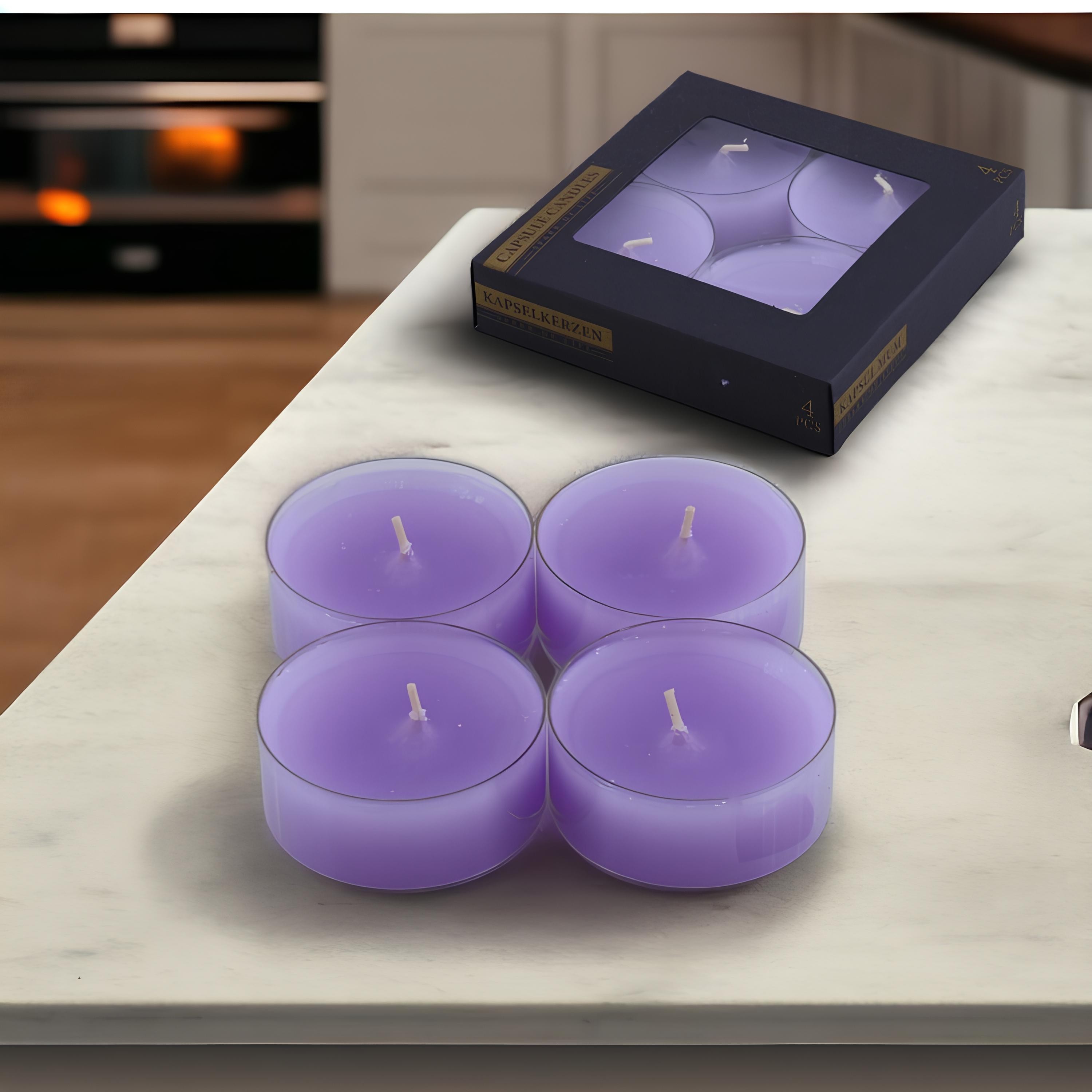 Tealight Kapsül Mum 4x43 Gr Dekoratif Mumu Kandil Hediyelik Fitilli Mumluk Şamdan Mor Renk Kokulu