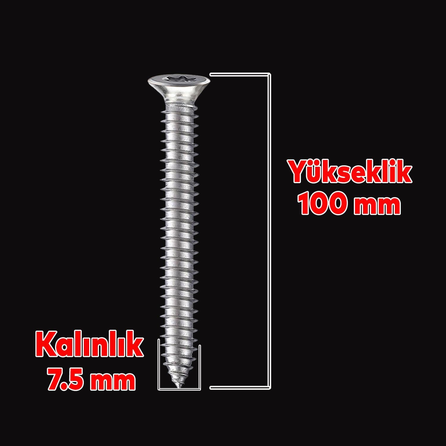 Buldex Vida 7.5x100 mm 50 ADET Sivri Uçlu Dübelsiz Beton Vidası Tork Duvar Vidası Buldeks