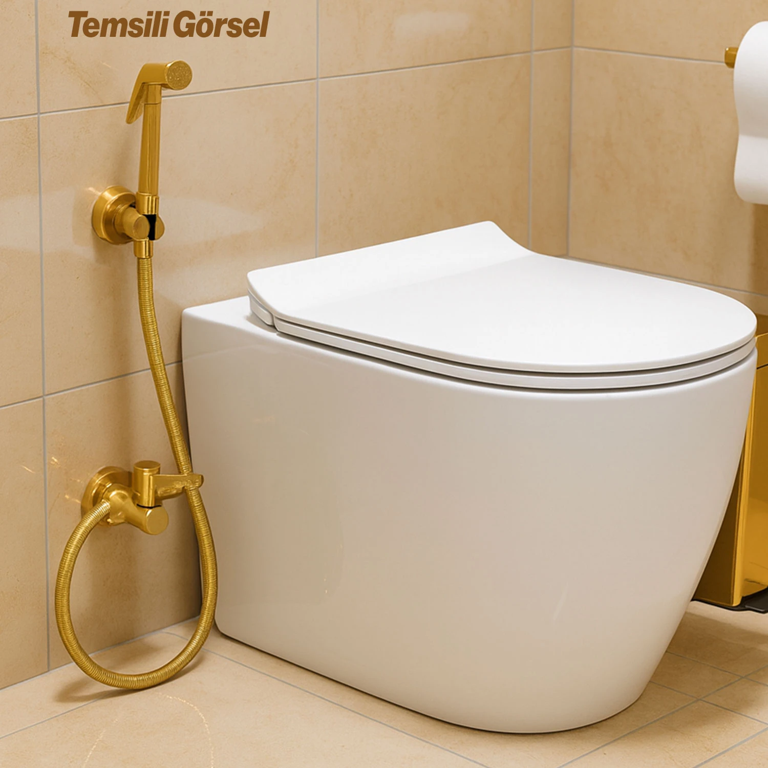 Taharet Matik Lüks Gold Oval Tasarım Su Basınç Ayarlı Hijyenik Kullanım Uyumlu Bide Spreyi