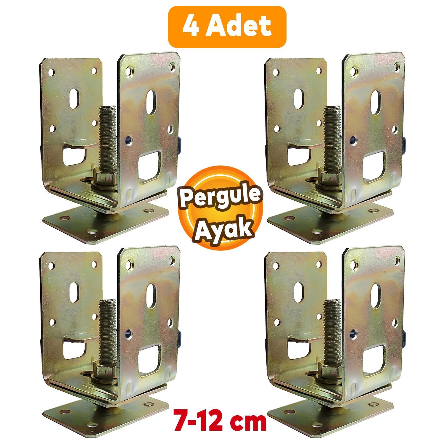 4 Adet Pergule Pergola Ayak Ayarlanabilir 7-12 cm Arası Sundurma Kamelya Çardak Ahşap Profil Metal