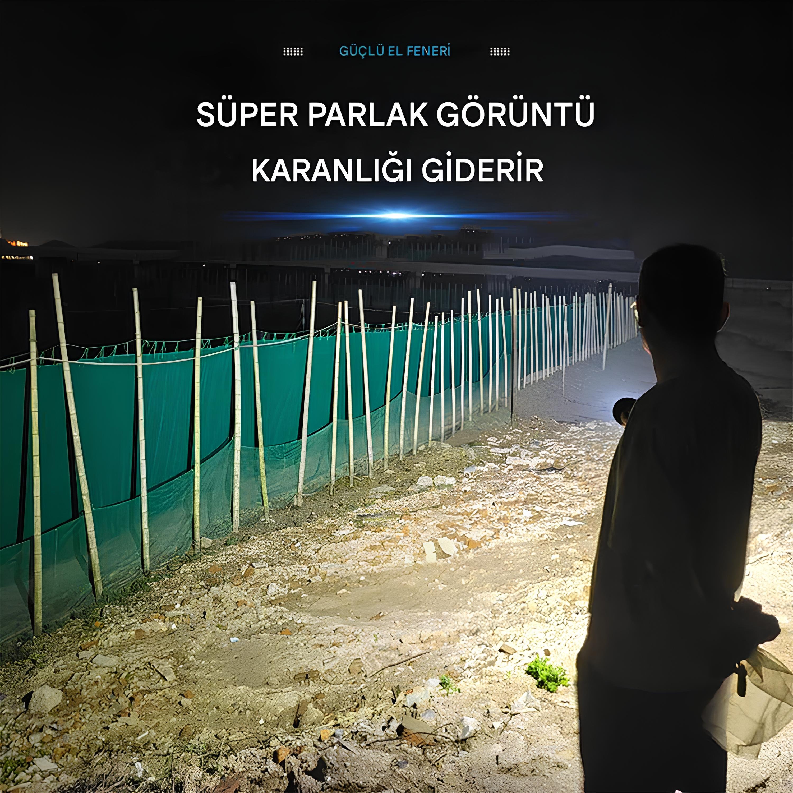 120W Usb Şarjlı Yüksek Işıklı LED Taktik El Feneri Süper Parlak Işık Su Geçirmez Gece Kamp Acil