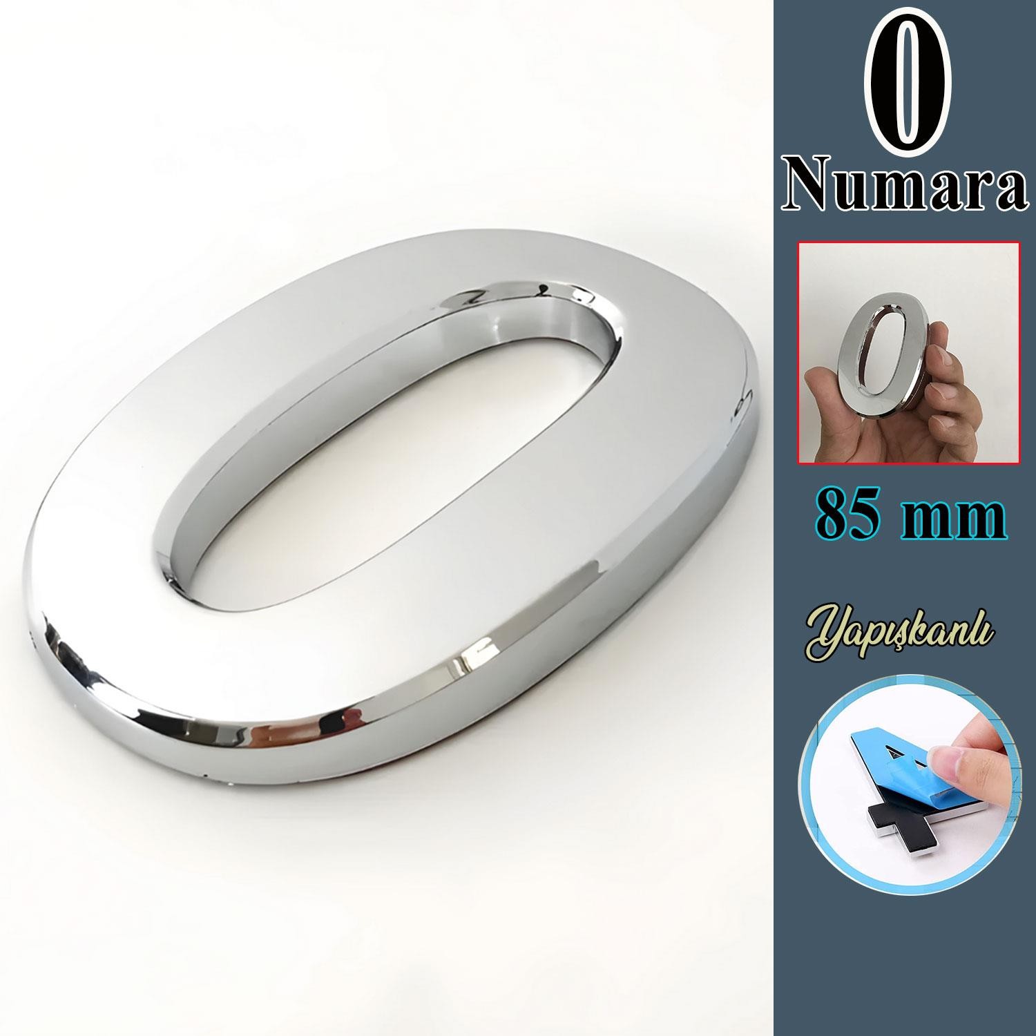 Kapı Numarası Büyük Boy 85 mm Numara 0 Krom Parlak Yapışkanlı Rakam Sayı Numaraları