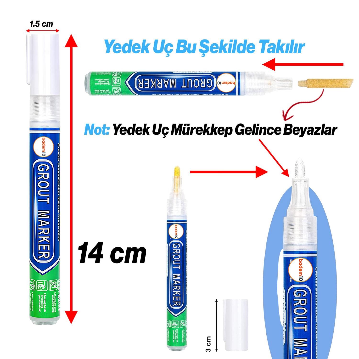 3 Adet Beyaz Derz Kalemi Hızlı Kuruyan Yedek Uç Su Bazlı Kokusuz Derz Dolgu Fayans Yenileme Boyası