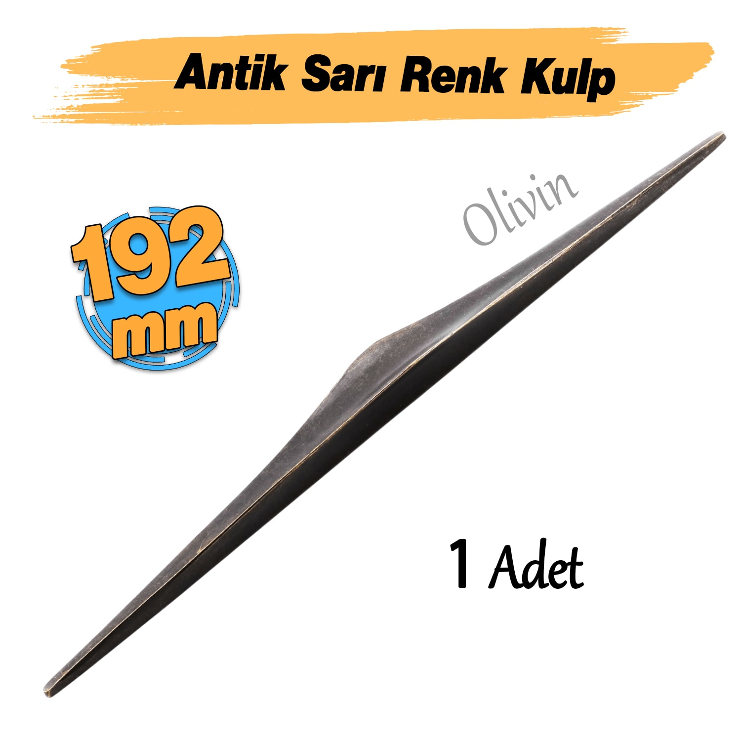 Olivin Antik Sarı Metal Kulp 192 mm 19.2 cm Mobilya Çekmece Mutfak Dolabı Dolap Kulpları Kulbu Kulpu
