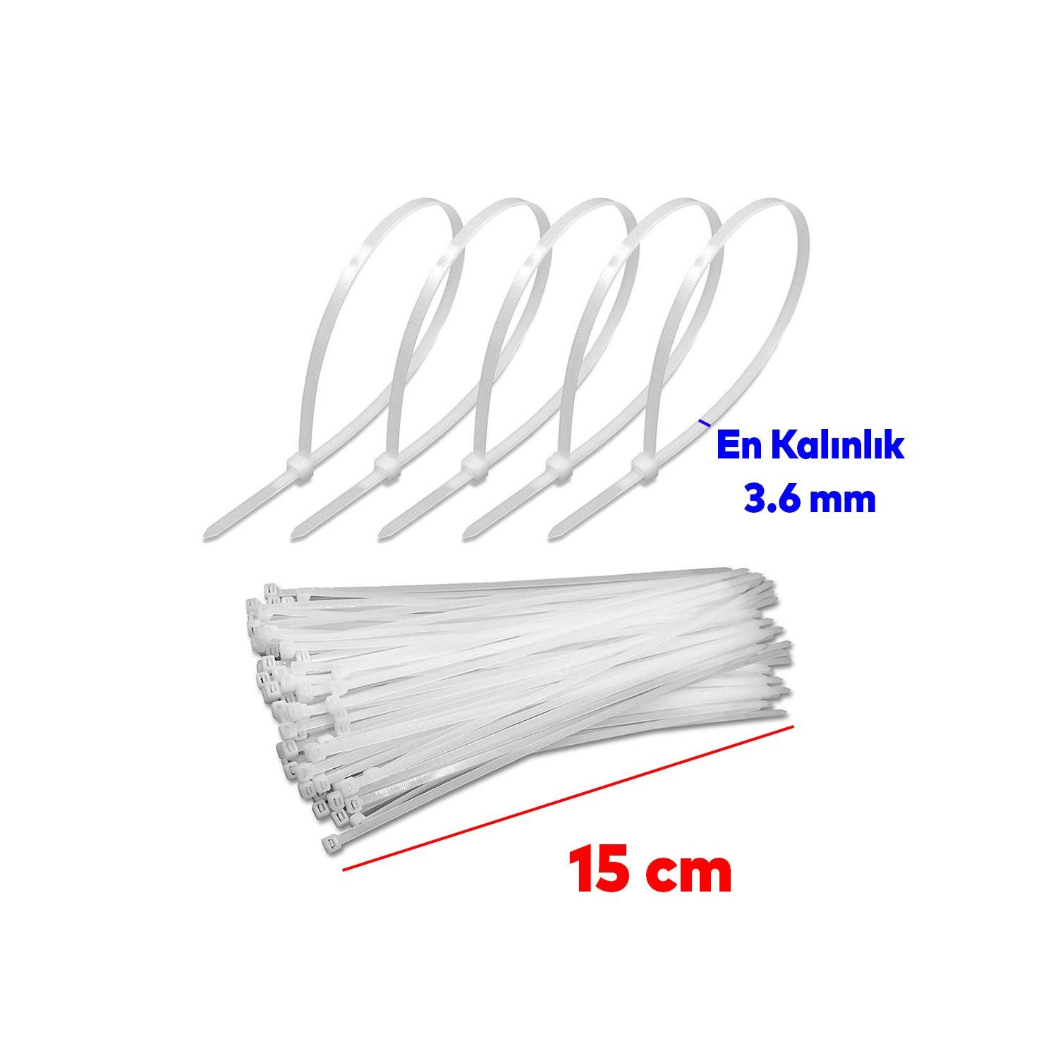 Cırt Kelepçe Plastik Beyaz Renk Kablo Zip Bağı Çok Amaçlı Bağlama 3.6x150 mm 100 'lü Paket