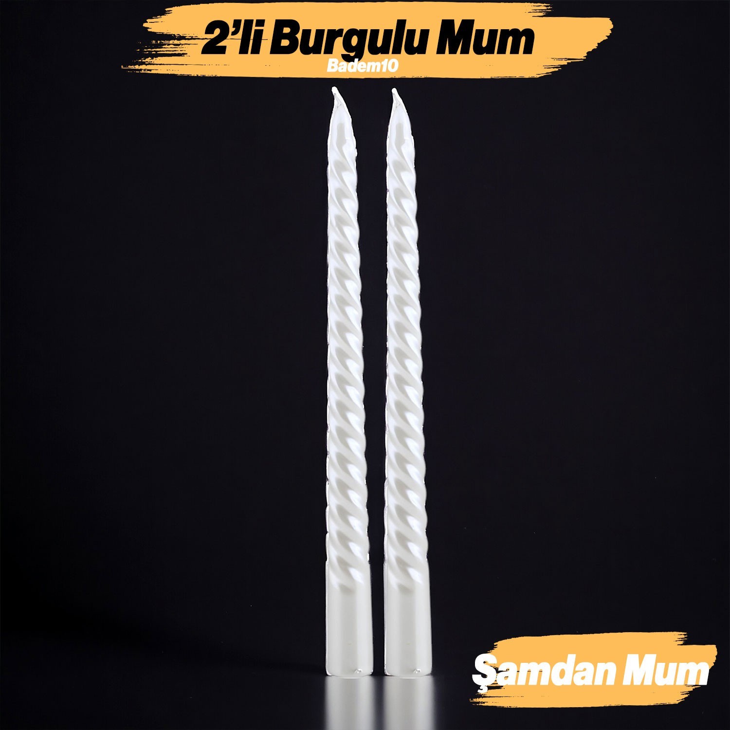 Şamdan Mum Burgulu 2'li Beyaz Dekoratif Mumu Kandil Hediyelik Fitilli Mumluk 25 cm