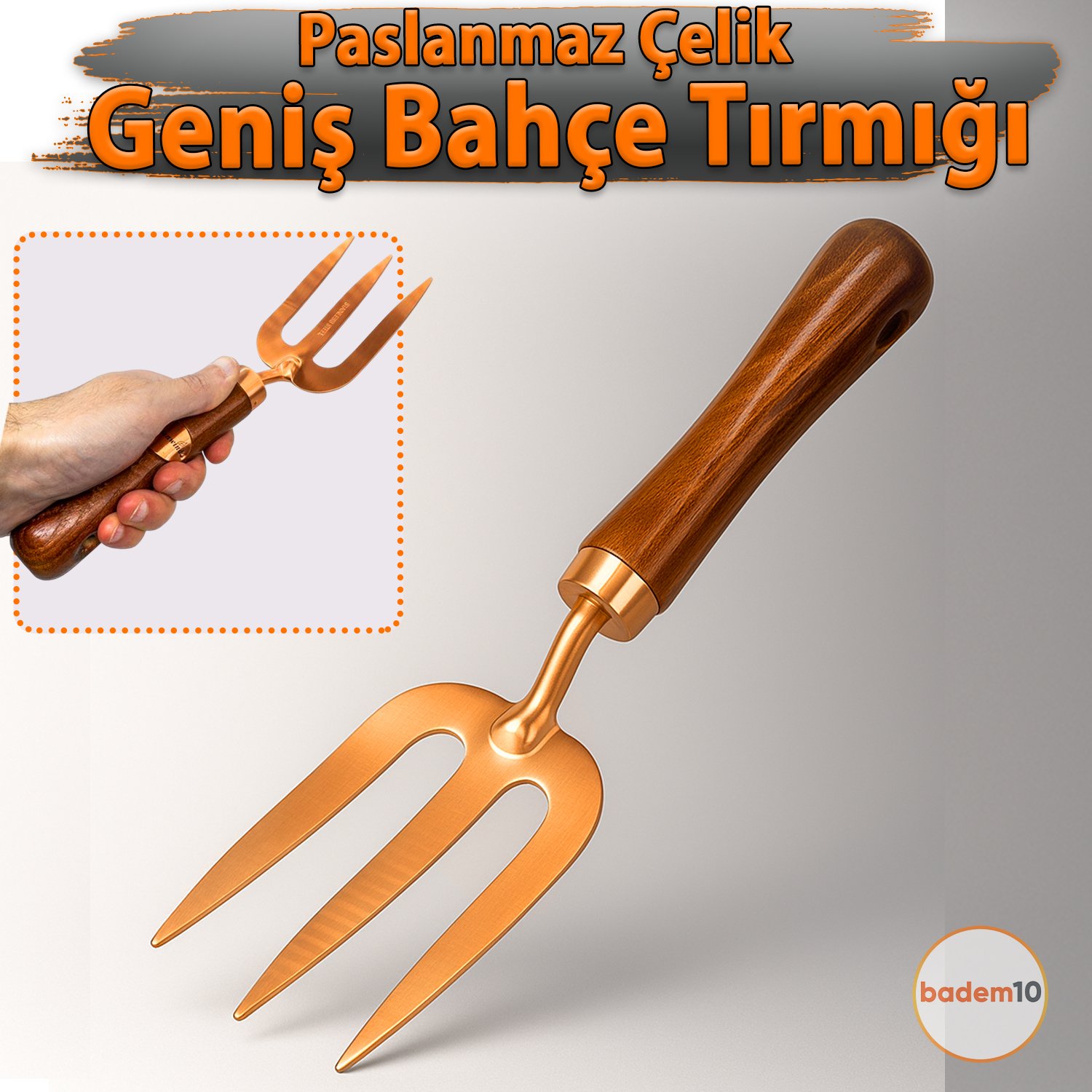 Paslanmaz Çelik Ergonomik Saplı Geniş Bahçe Tırmığı Çapa Tırmık Tarla Çim Peyzaj Bitki Fide Çiçek