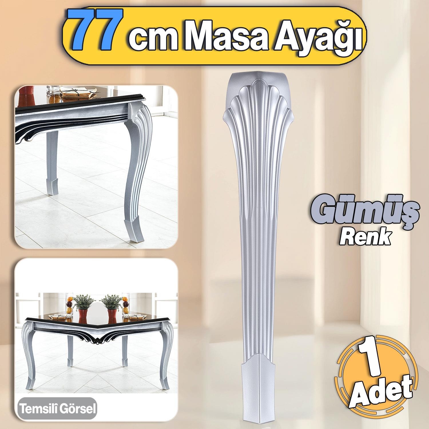 Sütun Masa Dresuar Ayağı 77 cm Plastik Ayak Gümüş Gri Mutfak Yemek Masası Mobilya Ayakları Gümüş