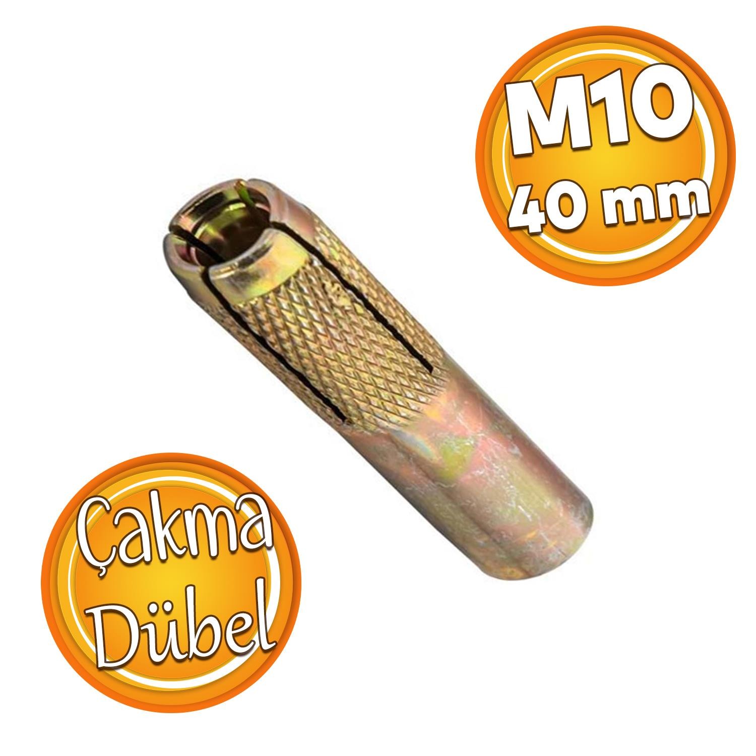 Çakma Çelik Dübel İç Dişli M10x40 mm Raf İskele Montaj Bağlantı Monte Asma Aparatı 8 Adet