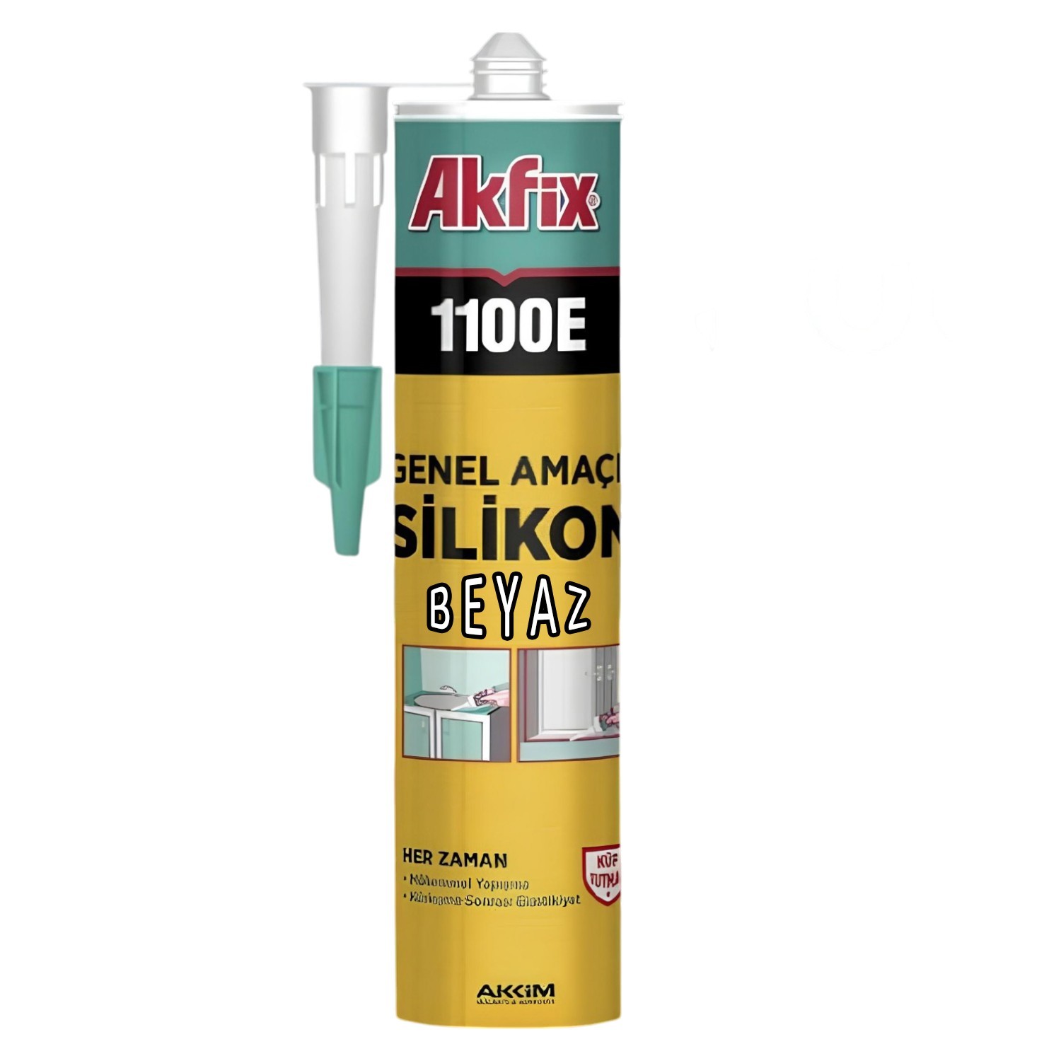 Akfix 1100E Beyaz Genel Amaçlı Silikon Yapıştırma Sızıntı Önleyici Dolgu Silikonu 280 gr 1 Adet