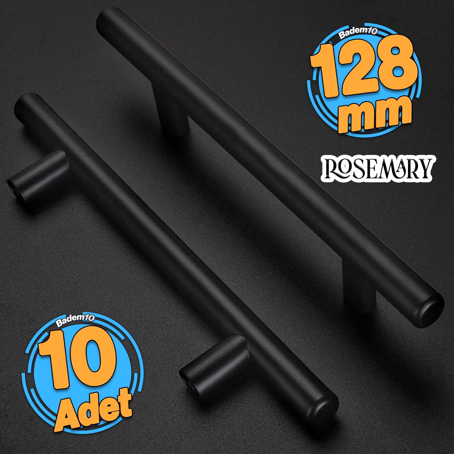 10 Adet RoseMary Mobilya Mutfak Çekmece Dolap Kapak Kulpu Kulbu 128 mm Mat Siyah Metal Kulp (10 ADET)