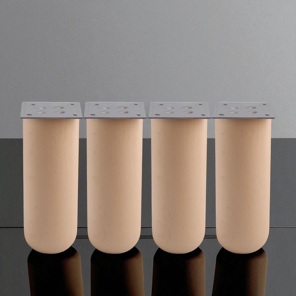 Bohem 4 ADET Doğal Ahşap Silindir Ayak 20 cm Set Mobilya Koltuk Kanepe Sehpa Masa Ayağı Ayakları