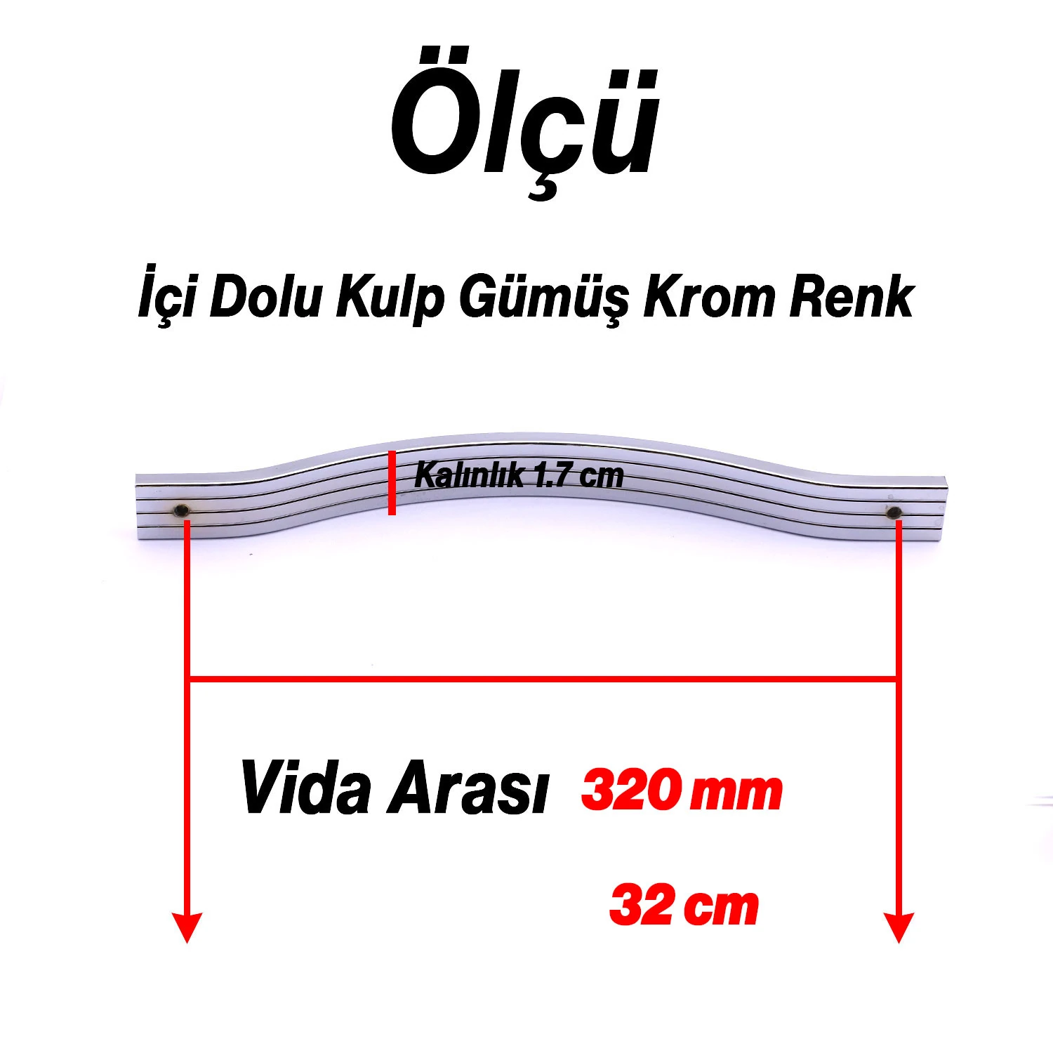 Sümbül 320 mm Düz Krom Gümüş Kulp Metal Mobilya Çekmece Dolap Kapak Kulpu Modern Mutfak Kulpları