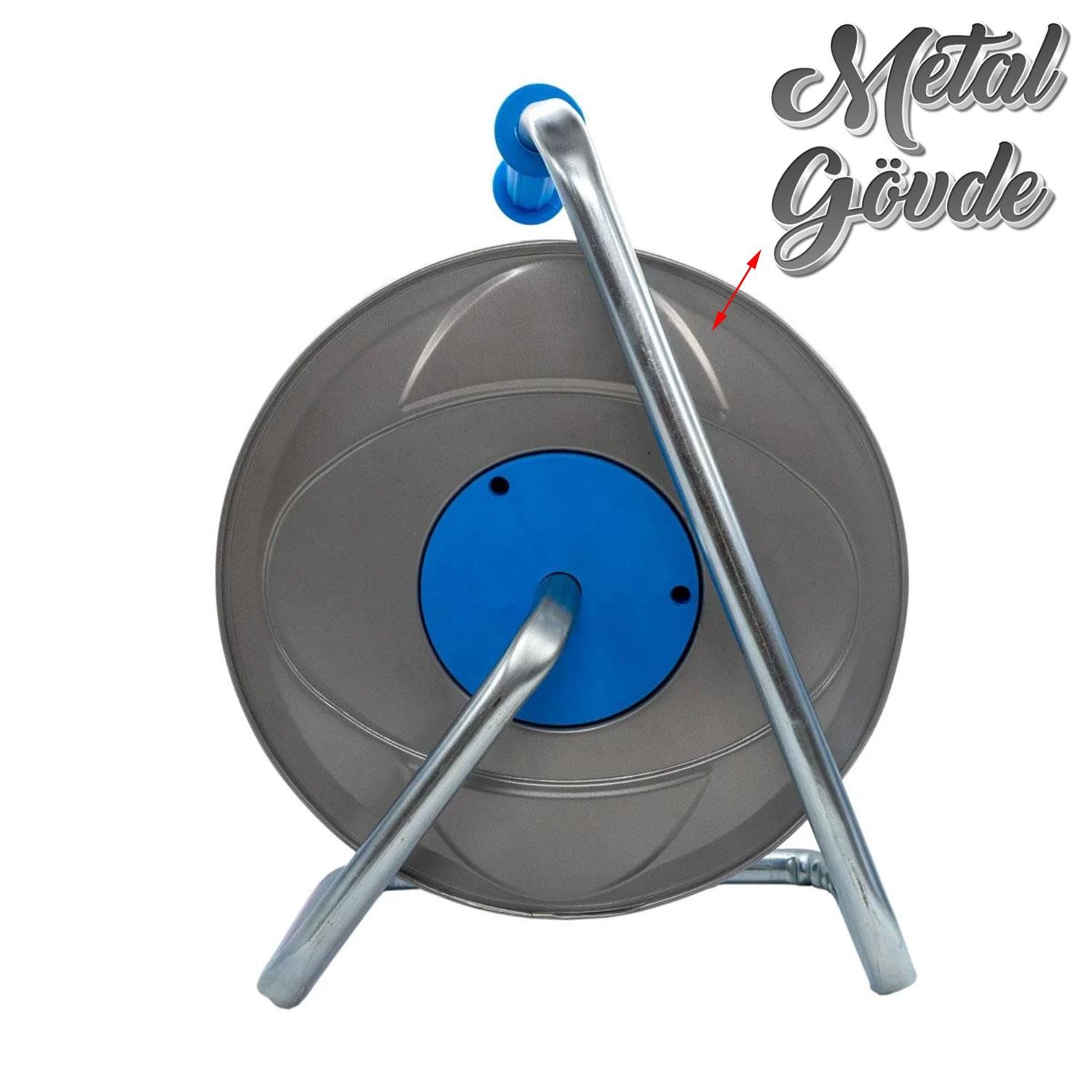 Makaralı Seyyar Kablo Metal 4 Prizli Uzatma Kablosu 3x2.5 mm TTR Kablo 20 Metre