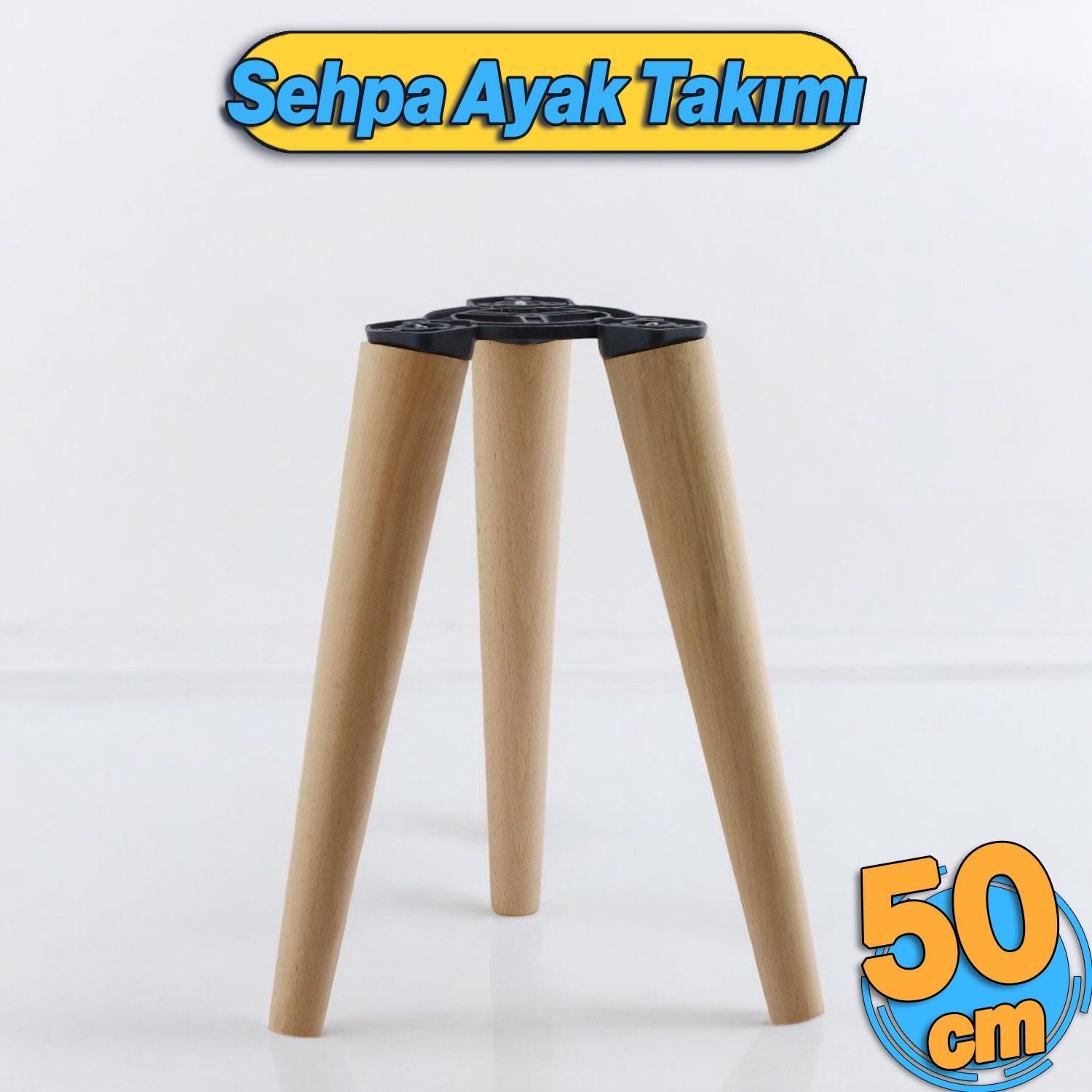 Ahşap Sehpa 3'lü Ayak Takımı 50 cm Zigon Puf Tabure Ayağı Masa Ayakları 50 cm Bağlantı Aparatı Dahil