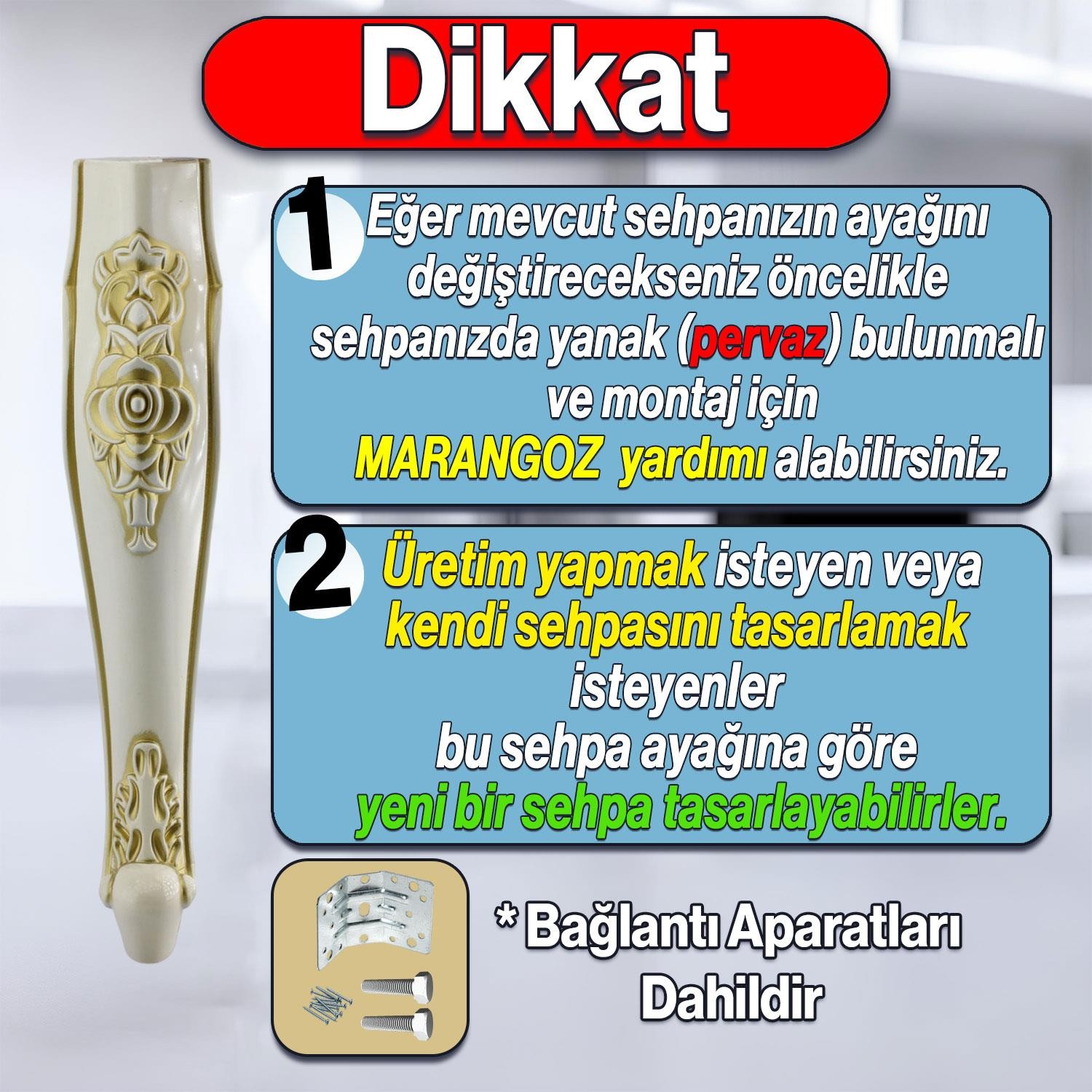 Rosa 4 Adet Plastik Sehpa Ayağı 40 cm Krem Altın Renk Orta Ayak Zigon Sehpa Mobilya Masa Ayakları