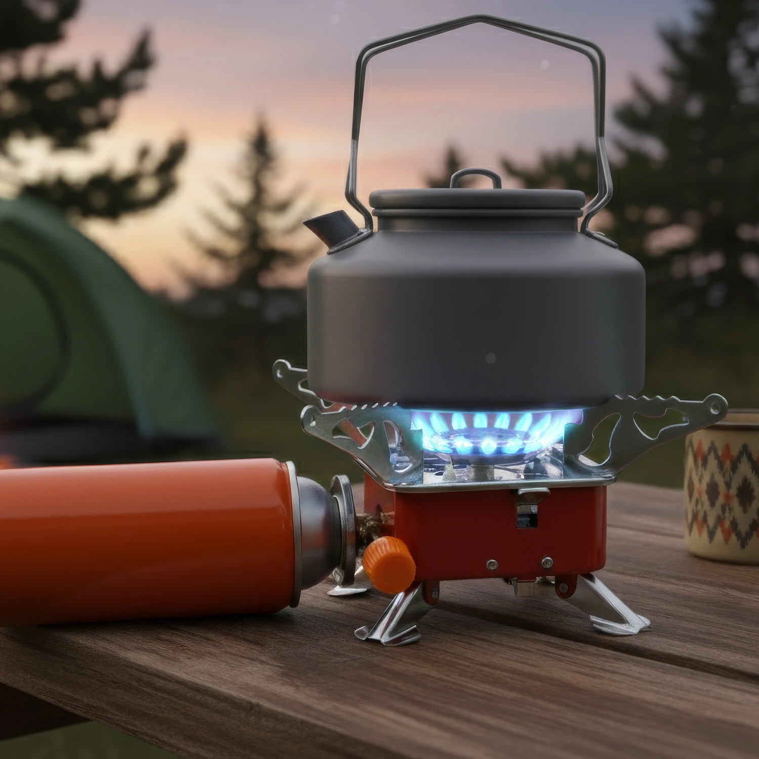 Taşınabilir Mini Tek Gözlü Portatif Kendinden Manyetolu Kamp Ocağı + 2 Adet 400ml Kartuş