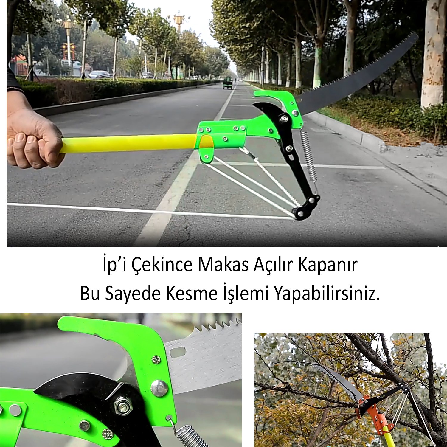 Ayarlanabilir 280 cm Teleskopik Alüminyum Saplı Yüksek Yerlerde Ağaç Dal Kesme Budama Makası Testere