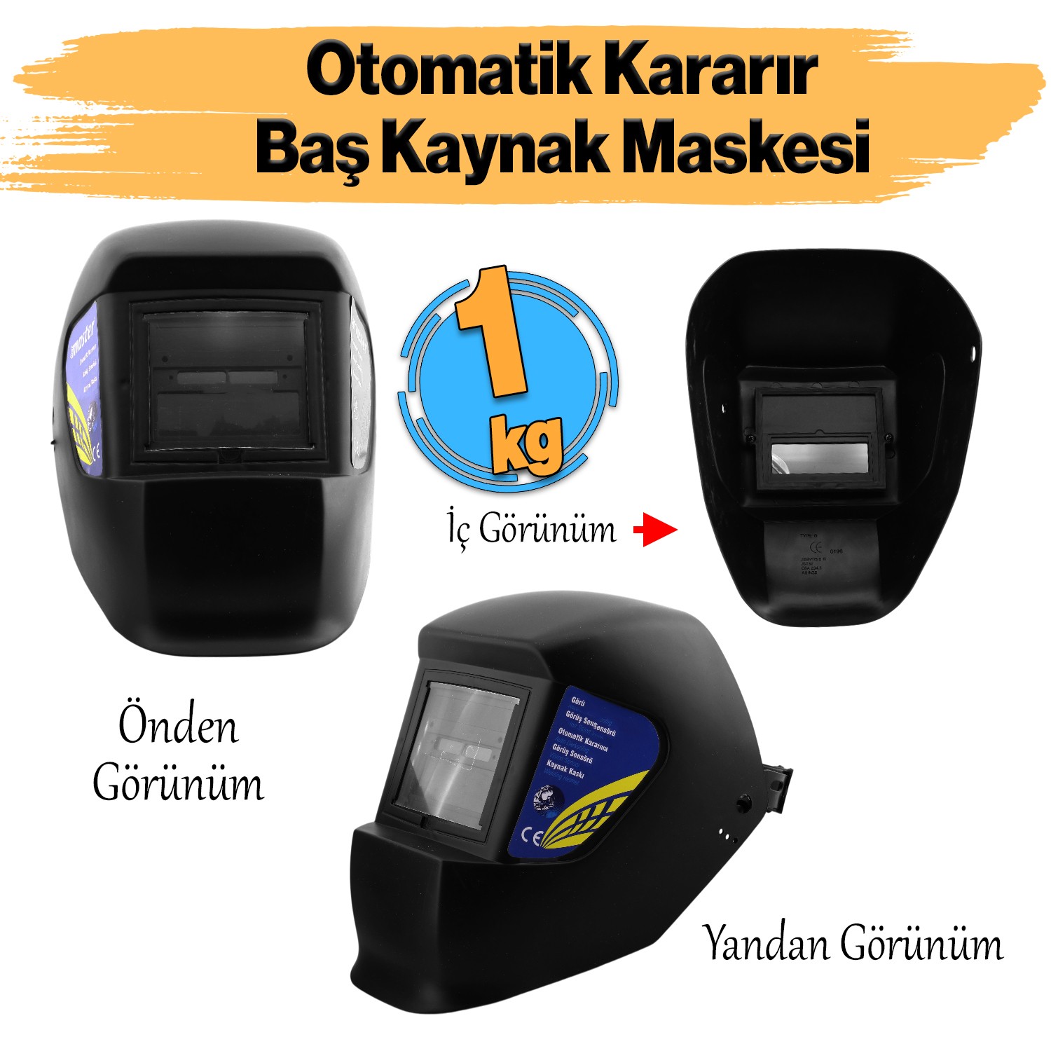 Güneş Enerjili Otomatik Kararan Baş Maskesi Siperlik Kartuşlu Kaynak Gözlüğü DIN 9-13 Cenk Işık