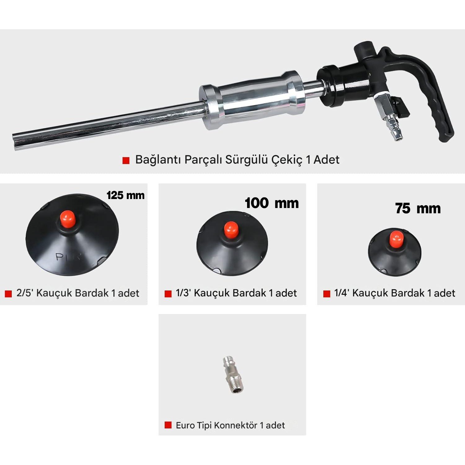 Havalı Boyasız Kaporta Göçük Düzeltme Vantuz 1/4" 3 Çeşit Hava Çektirme Pnömatik Vakum 75-100-125 mm