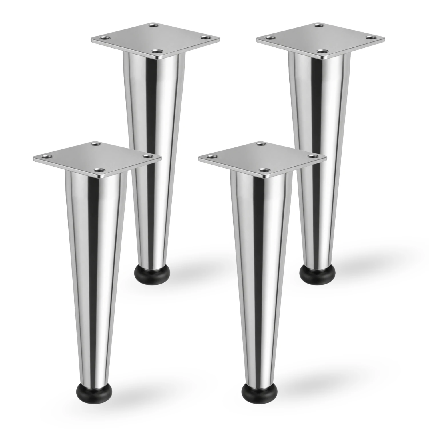 Omaks (4 Adet) 15 cm Metal Krom Düz Mobilya Sehpa Kanepe Ayağı