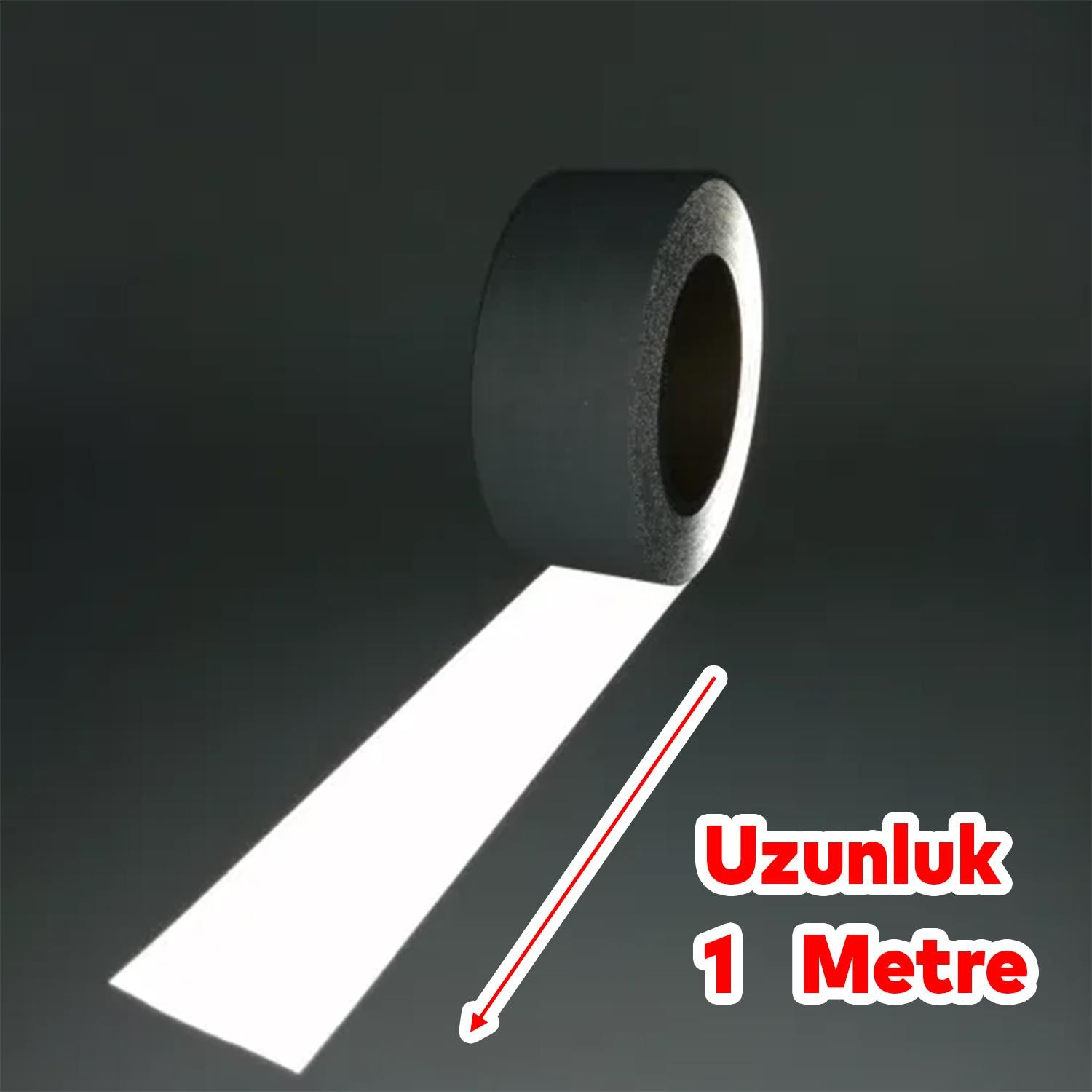 Düz Desensiz En 7.5 cm 1 Mt İkaz Bandı Reflektif Metalize Gri Renk Gece Parlayan Reflektörlü Bant