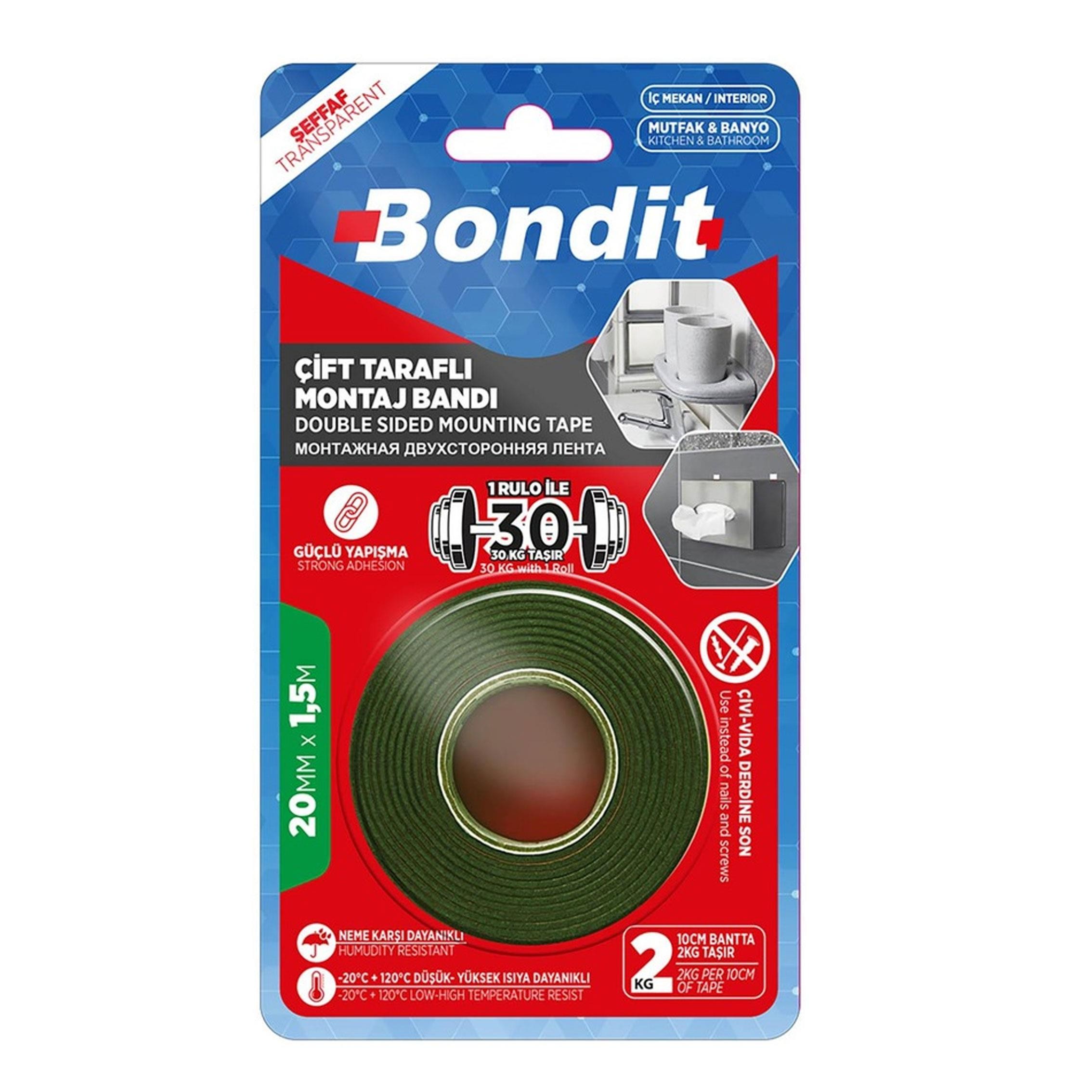 Bondit Çift Taraflı Montaj Bandı 20 mm x 1.5 Metre (BNMD2015)