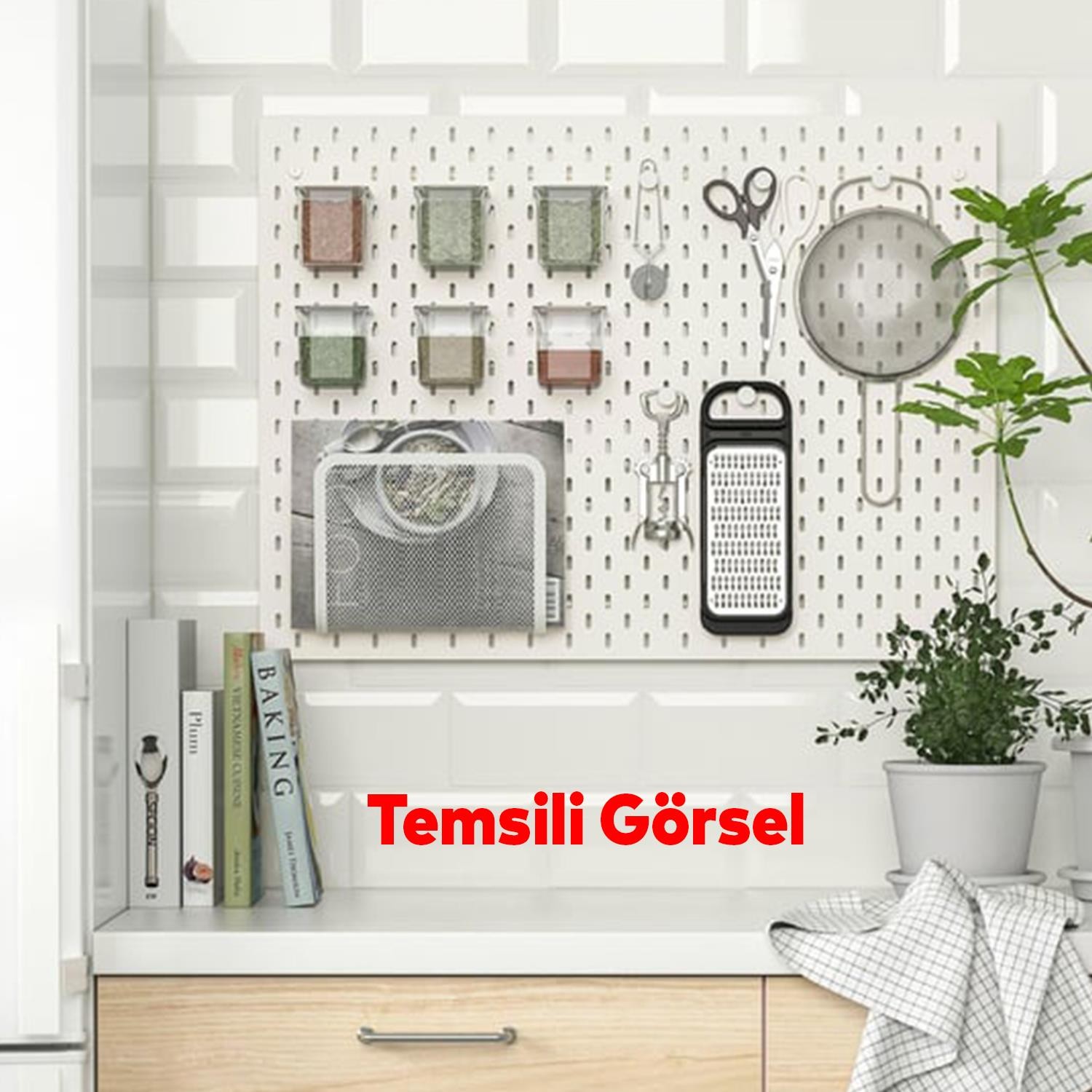 Plastik Delikli 7 Parçalı Organizer Levha Duvara Sabitlenebilir Çok Amaçlı Anahtarlık Pano 40x28 cm