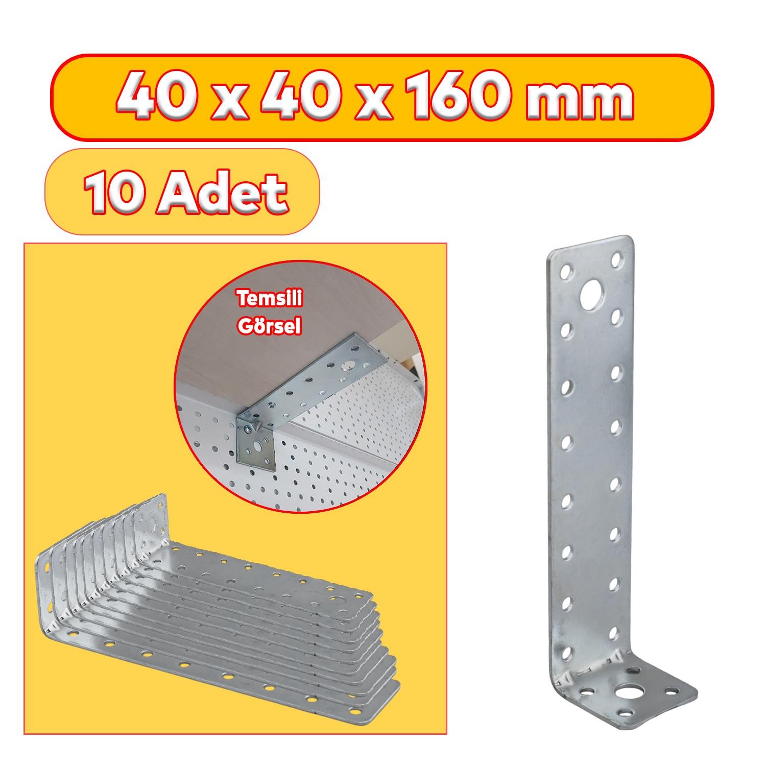 Mobilya Dolap Duvar Sabitleme 10 ADET Metal Köşebent 40x40x160 mm Bağlantı Aparatı L Demiri Gönye