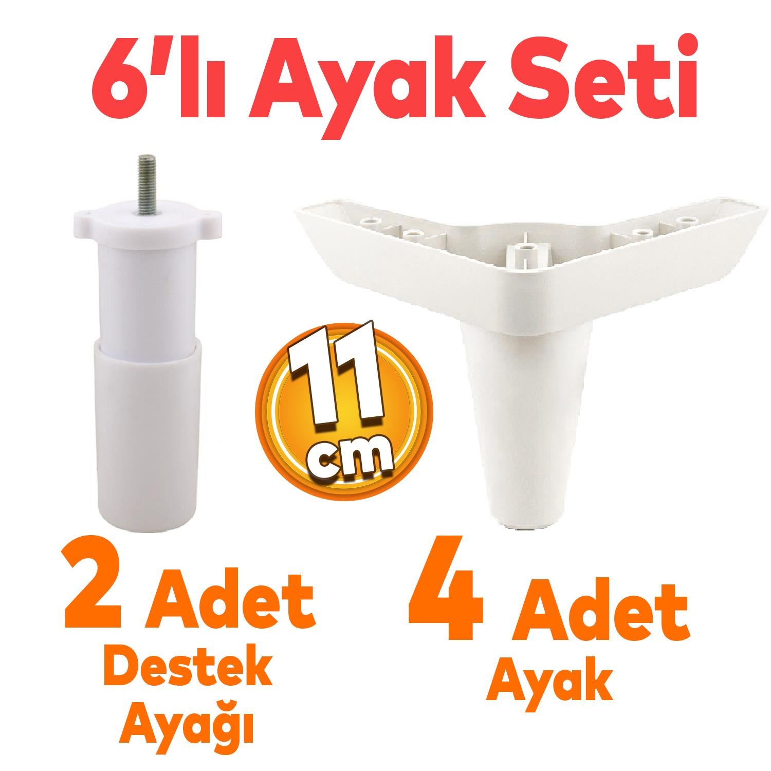 Aspen 6'lı Set Mobilya TV Ünitesi Çekyat Koltuk Kanepe Destek Ayağı 11 cm Beyaz Baza Ayak M8 Destek