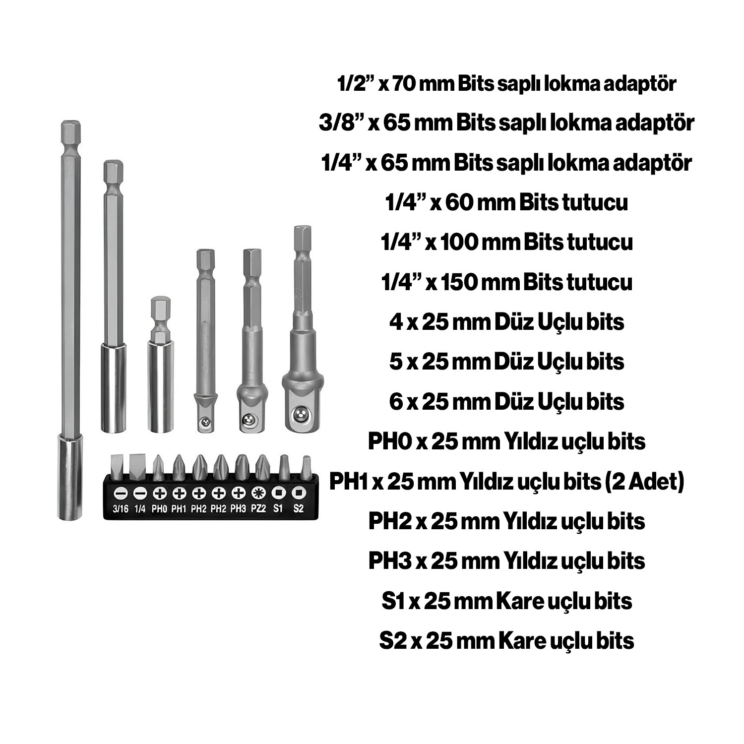 Mıknatıslı Bits Uç Adaptör Seti 16 Parça 1/4 1/2 3/8 1/4 Yıldız Düz Uçlar S1 S2 PH Uç Matkap Uyumlu 