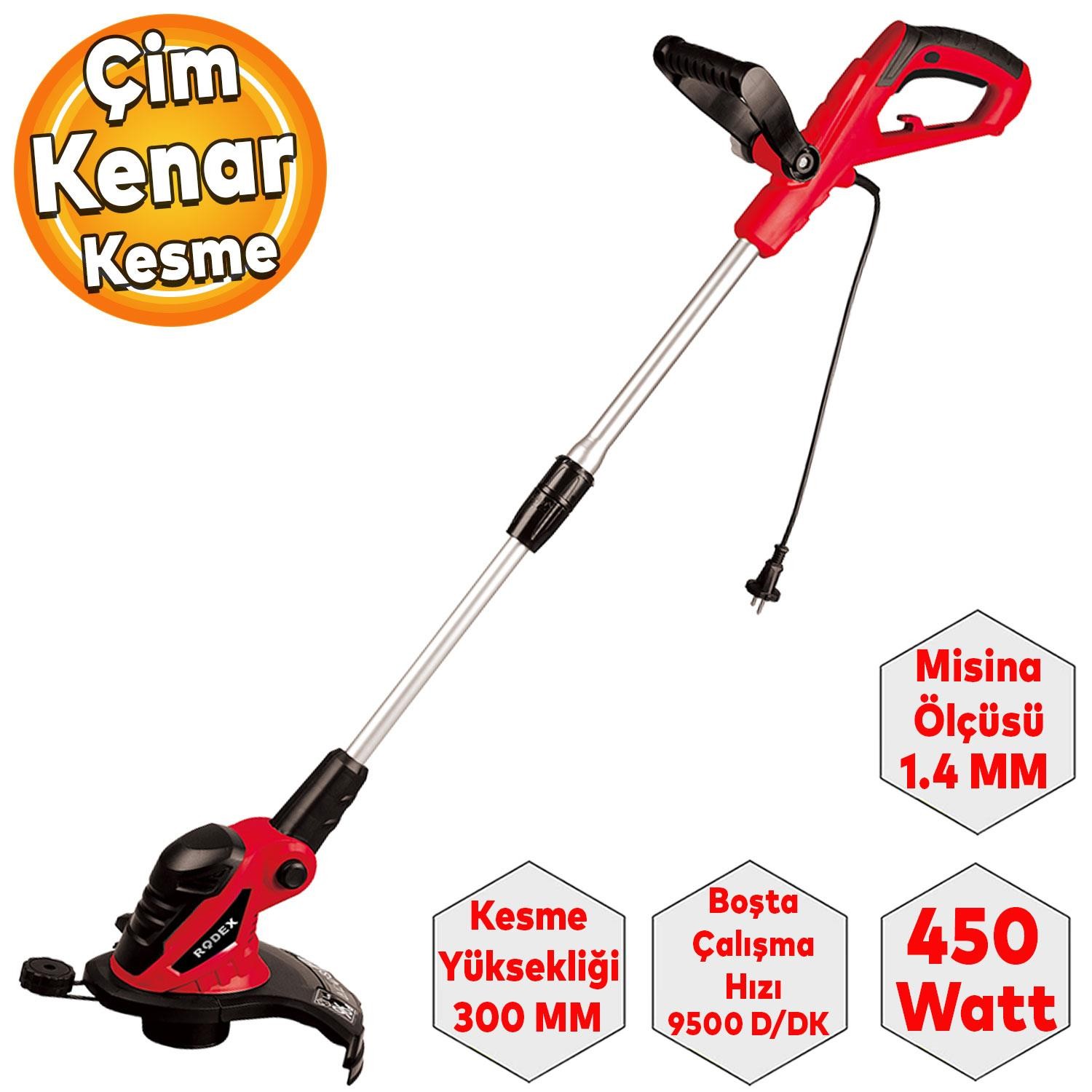 Rodex RDX915 Elektrikli Çim Ot Kenar Alma Kesme 450W 300 mm Çim Makinası