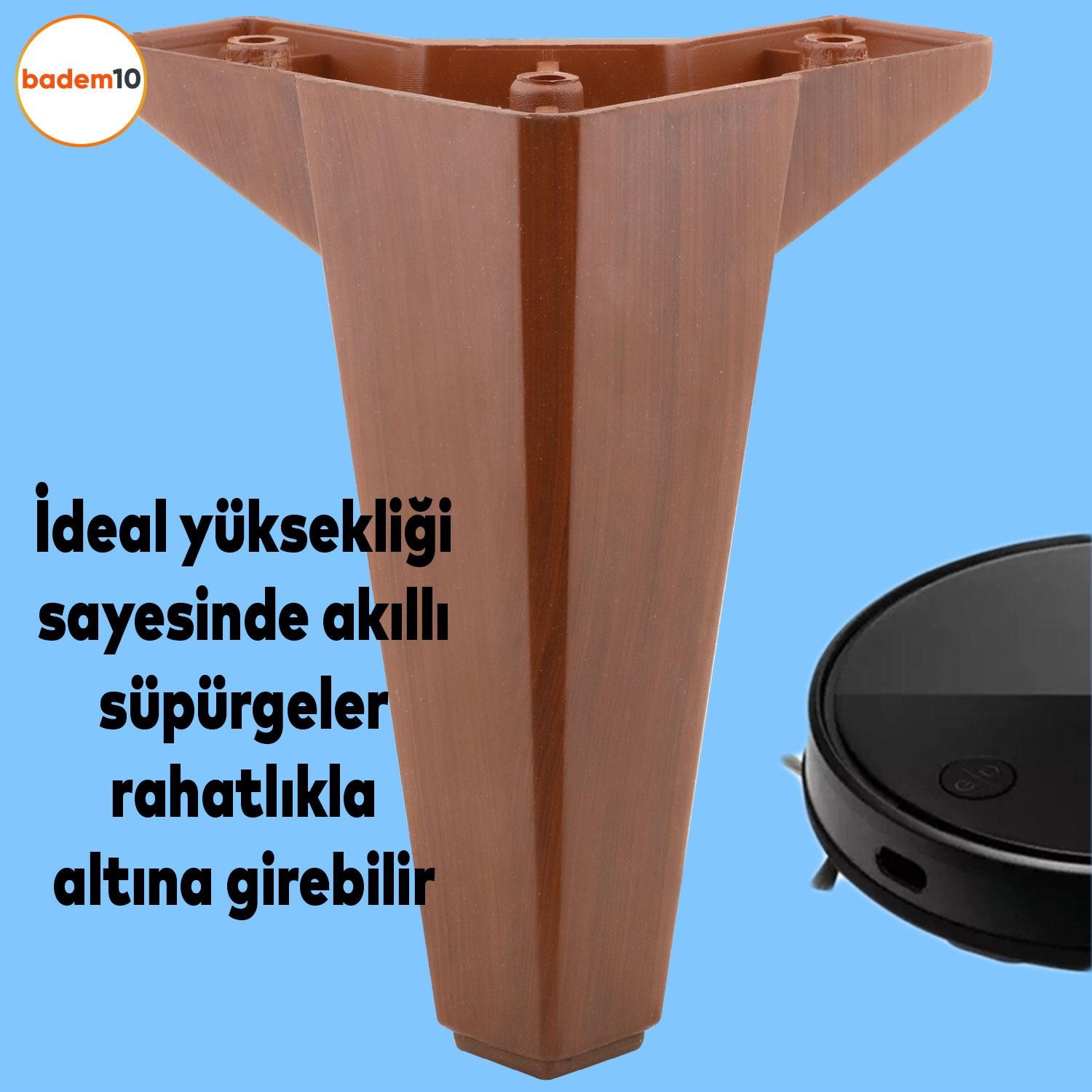 Sedir Lüks Mobilya Kanepe Sehpa TV Ünitesi Koltuk Ayağı 15 cm Ahşap Desenli Kahverengi Baza Ayak (4 ADET)