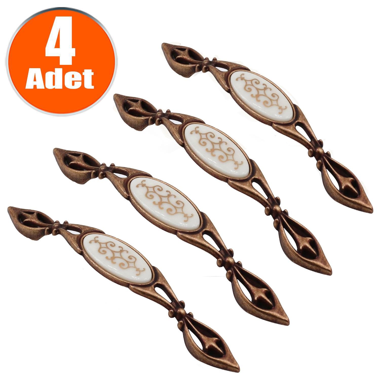 Silivri (128 mm-12.8 cm) Eskitme Antik Bakır Metal (4 ADET) Mobilya Mutfak Dolabı Dolap Kulpu Kulbu