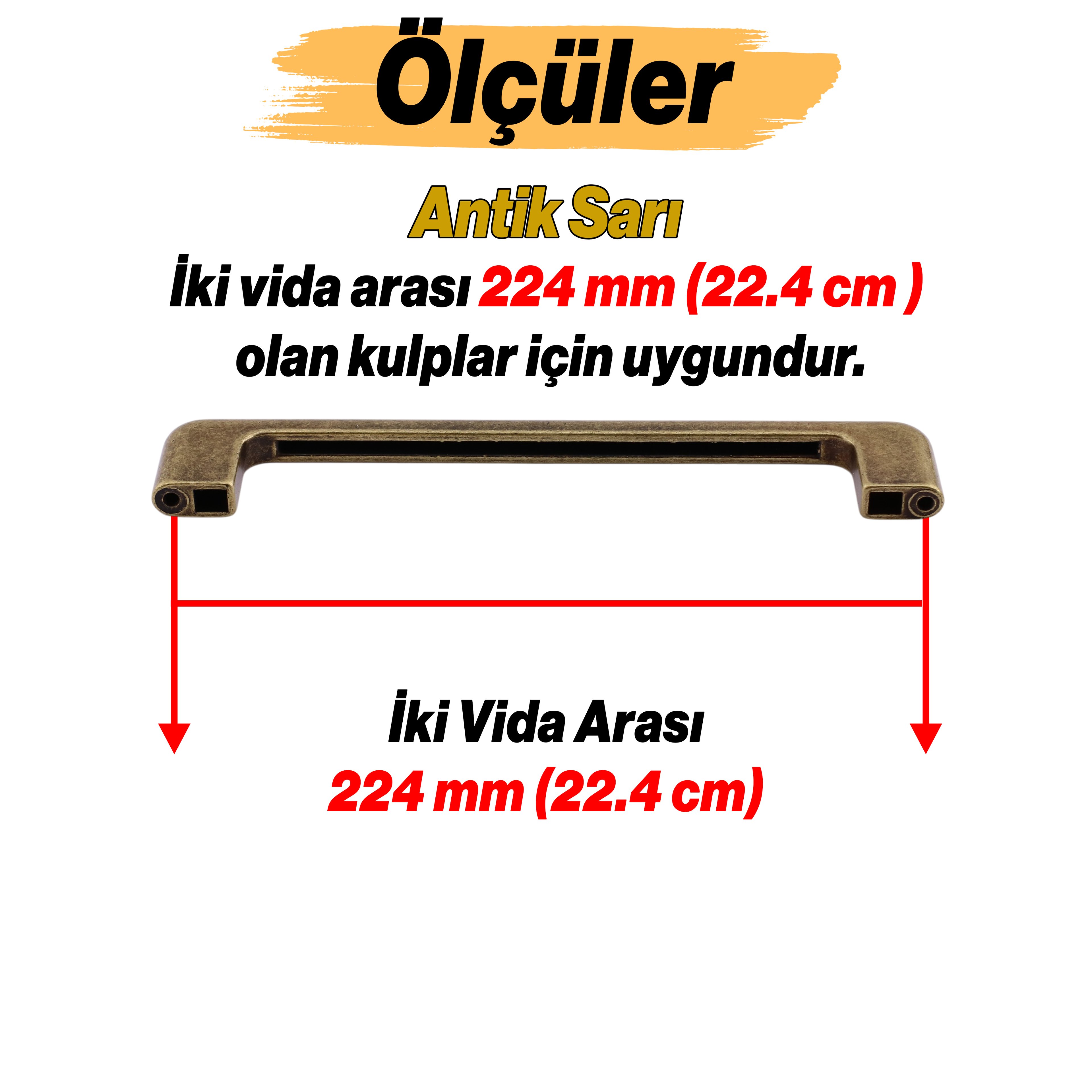 Ilıca Antik Sarı Metal Kulp 224 mm 22.4 cm Mobilya Çekmece Mutfak Dolabı Dolap Kulpları Kulbu Kulpu