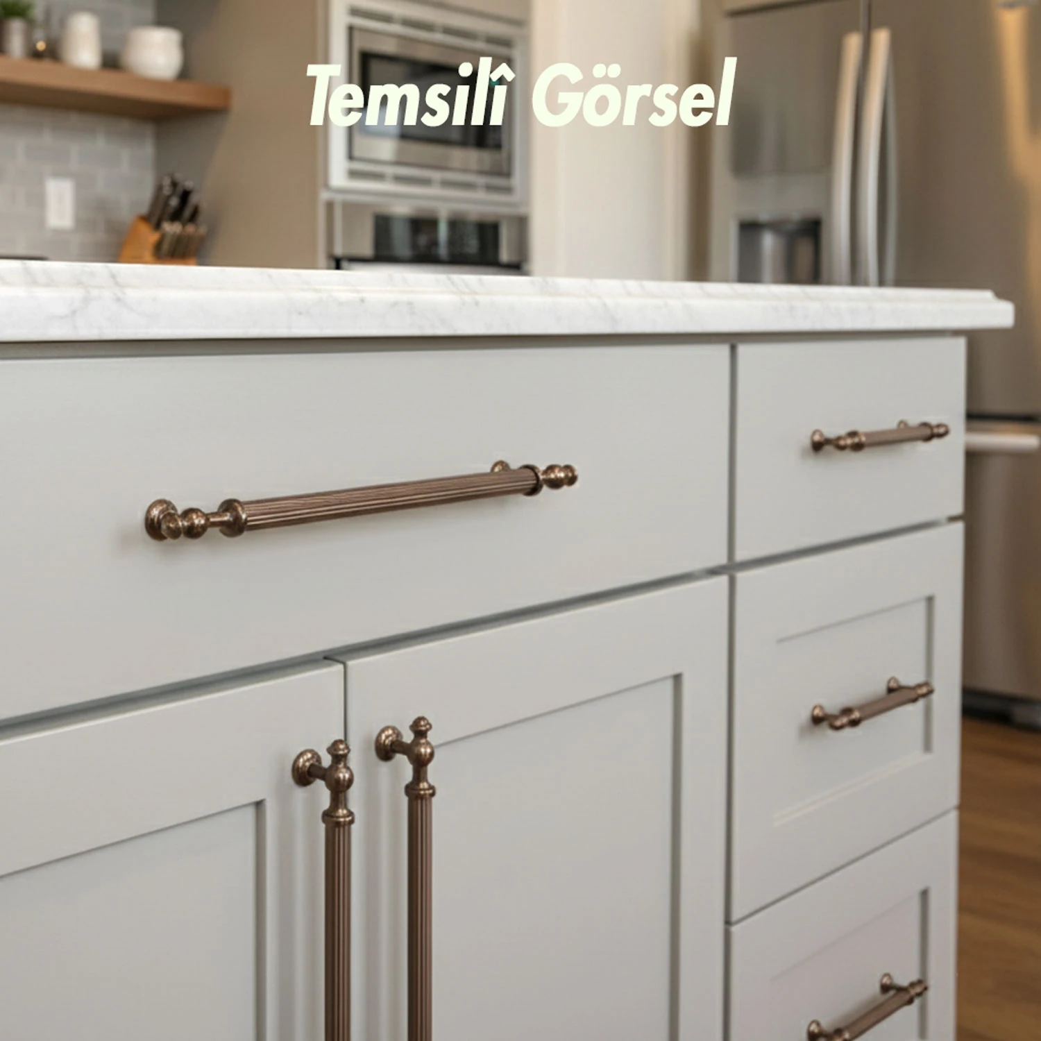 Nesil Çizgili 224 mm Bronz Metal Kulp Mobilya Çekmece Mutfak Dolabı Dolap Kulpları Kulpu Kulpları