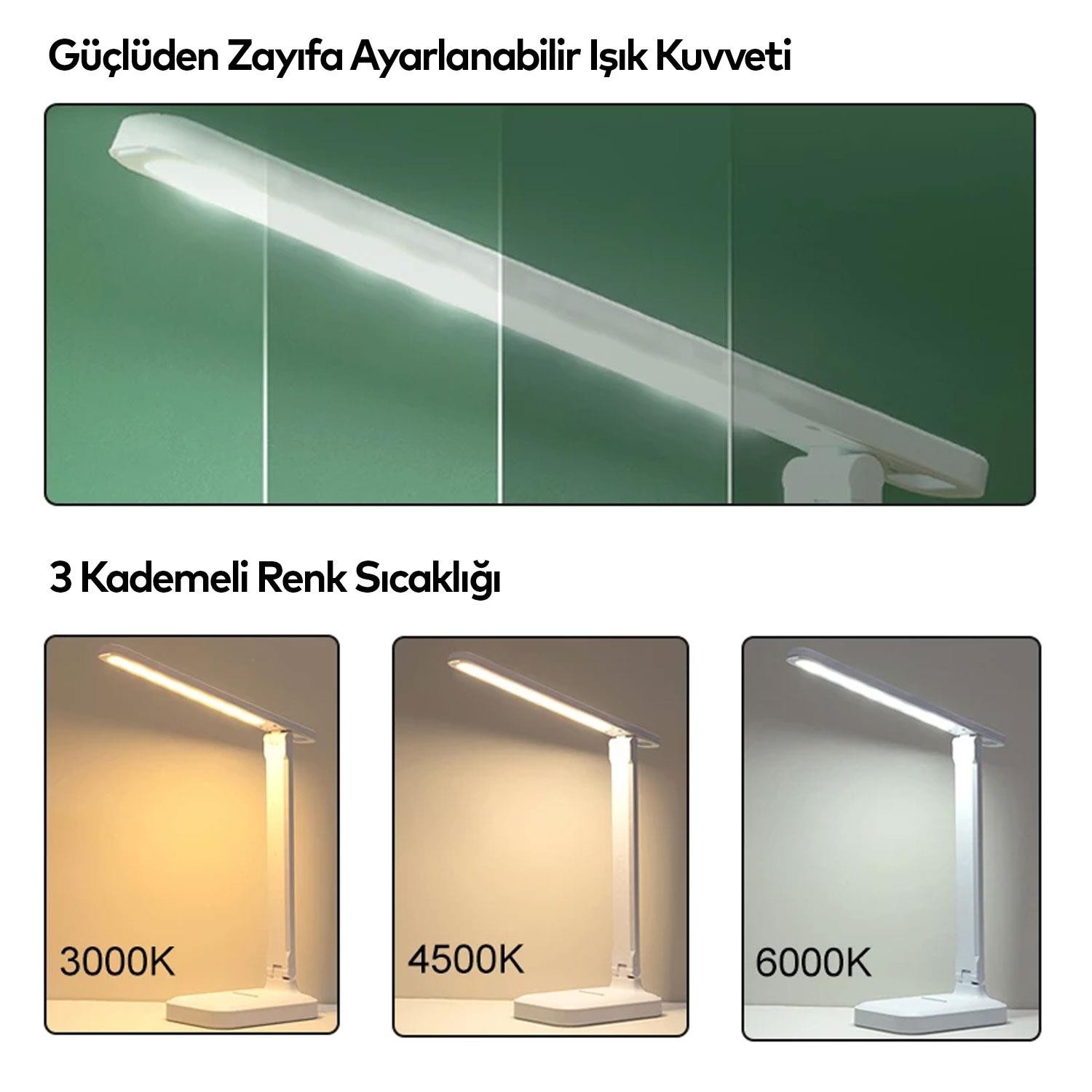 Klaus Ledli Masa Lambası 3 Modlu Oynar Başlıklı Şarjlı Çalışma Lambası 9W
