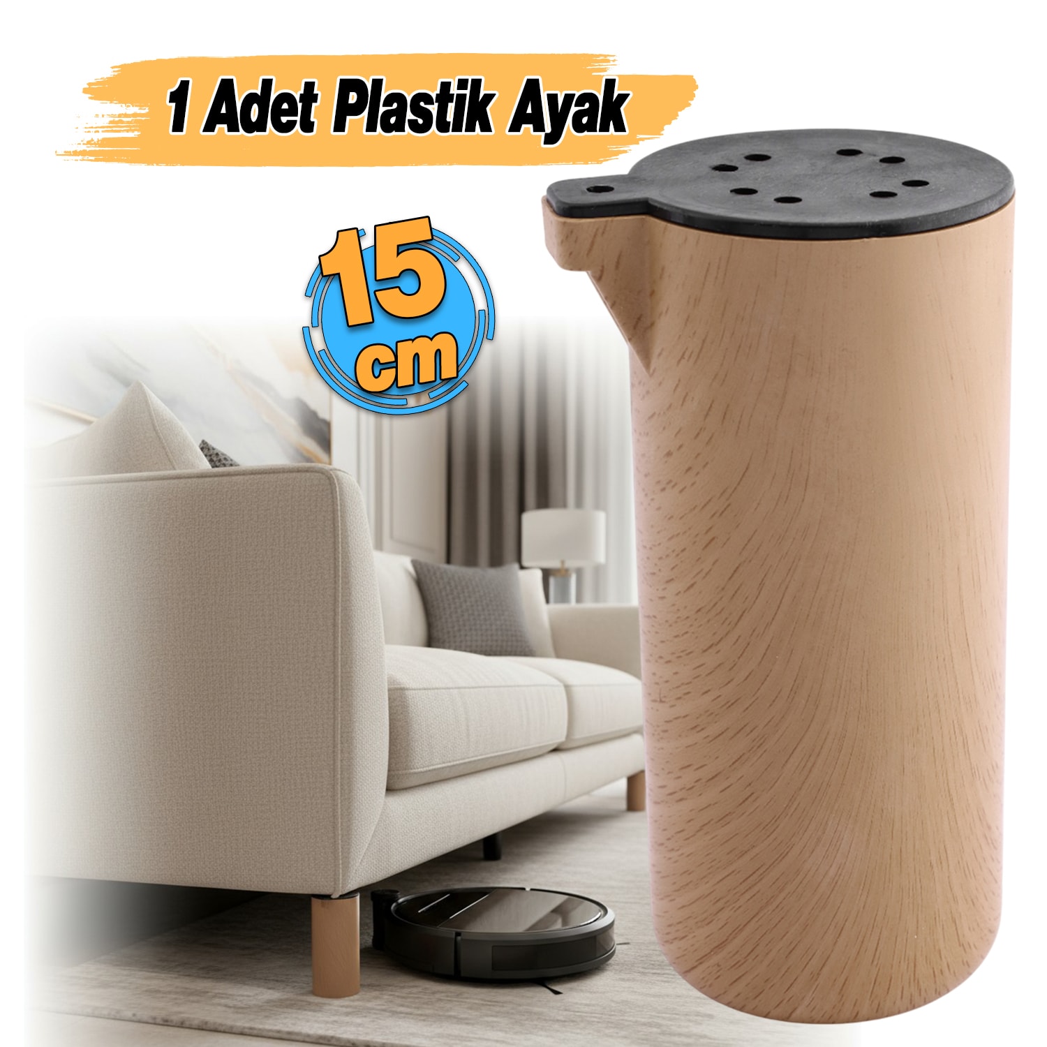 Plastik Terra Kubik Kayın Beji 15 cm Mobilya Kanepe Koltuk Yatak Baza Yükseltme Ayağı Ayakları