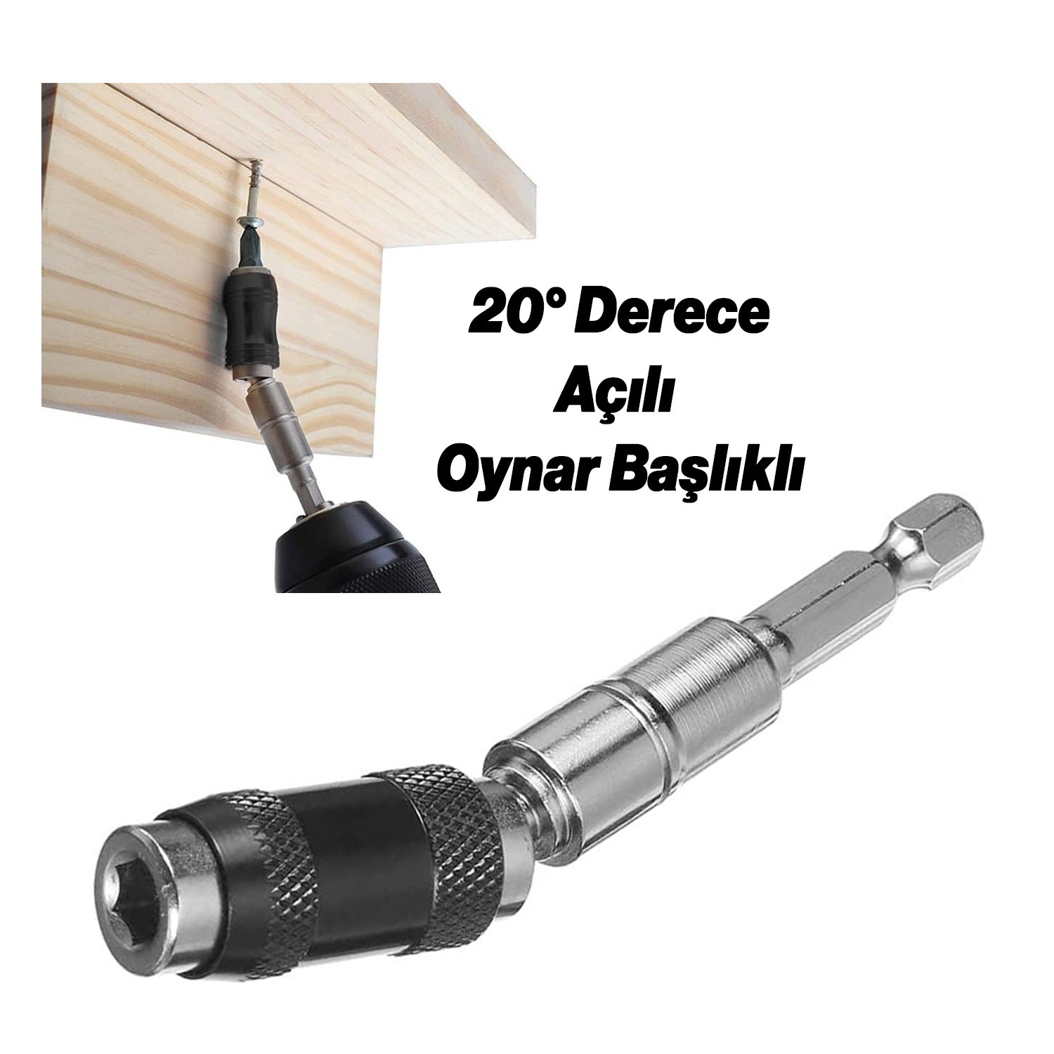 Açılı Oynar Başlıklı Bits Uç 1/4" 90 mm Manyetik Mıknatıslı Matkap Uyumlu 20° Lokma Ucu 1 Adet