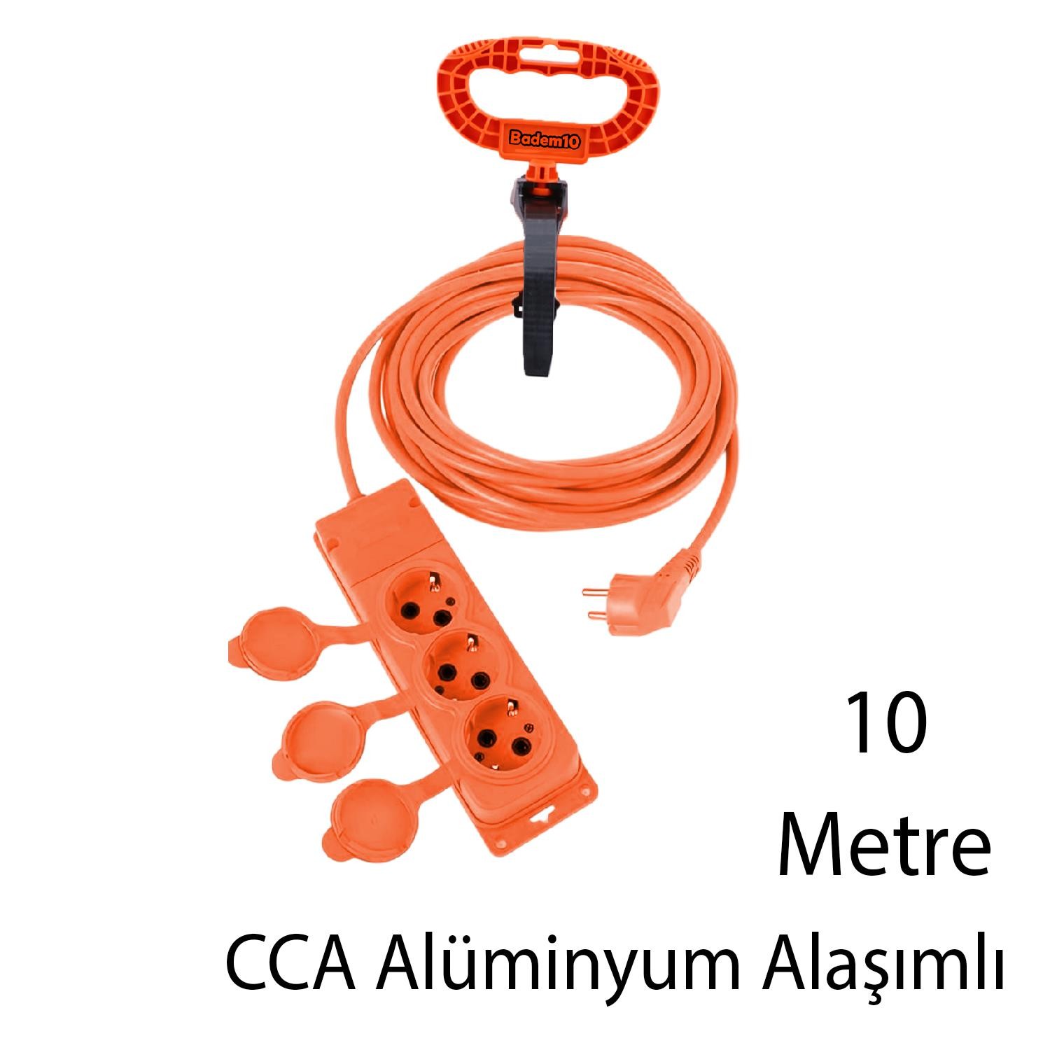 Bylion Monofaze Çoğaltıcı Seyyar Topraklı Kapaklı 3'lü Grup Priz Fiş 10 Metre CCA Uzatma Kablosu 3x2.5 mm