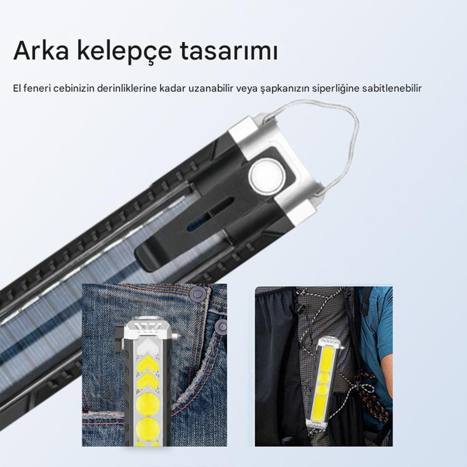 El Feneri Güneş Enerjli Ledli 15W Şarjlı Mıknatıslı Askılı Kamp Taktik El Feneri Su Geçirmez