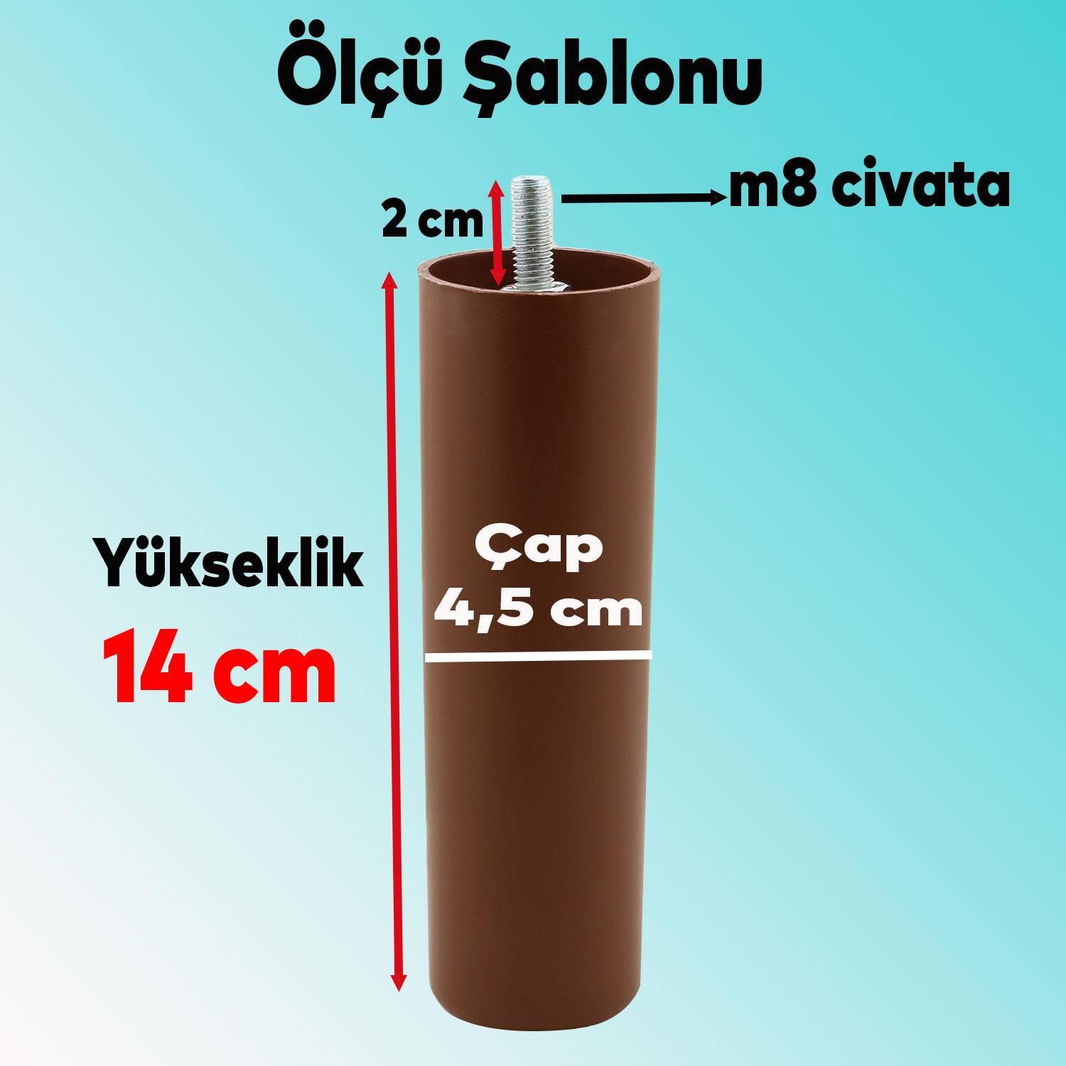 Mobilya Kanepe Koltuk Baza Yükseltme Yükseltici M8 Civatalı Incediş Destek Ayağı Ayakları Kahve 14cm
