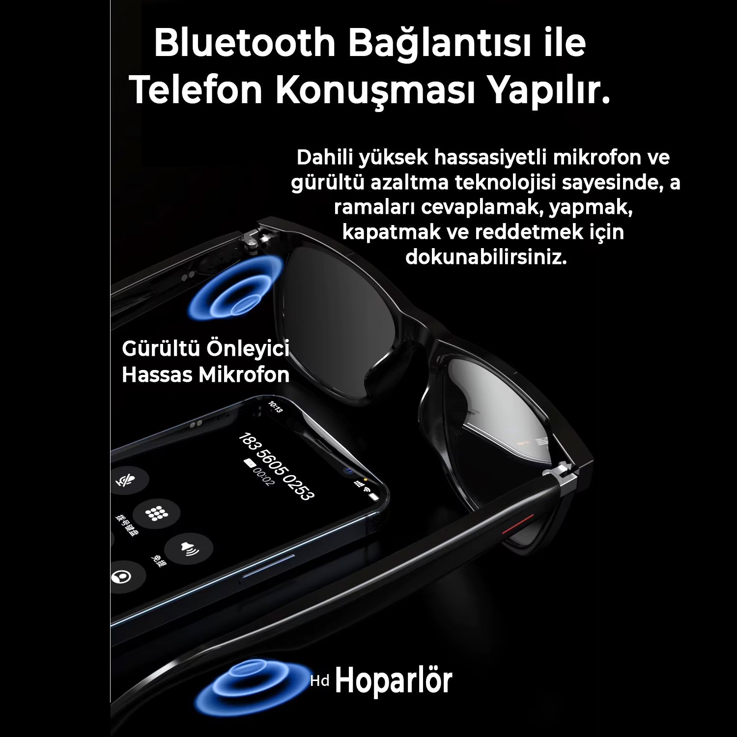 Akıllı Güneş Gözlüğü Bluetooth Komut Stereo Çift Hoparlörlü Kablosuz Unisex Polarize Trend Gözlük