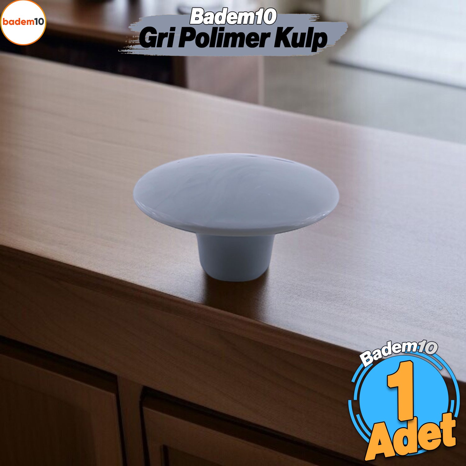 Bohem Gri Geniş Mantar Kulp Düğme 10 ADET Mobilya Dolabı Çekmece Mutfak Dolap Kulpu Kulbu Plastik